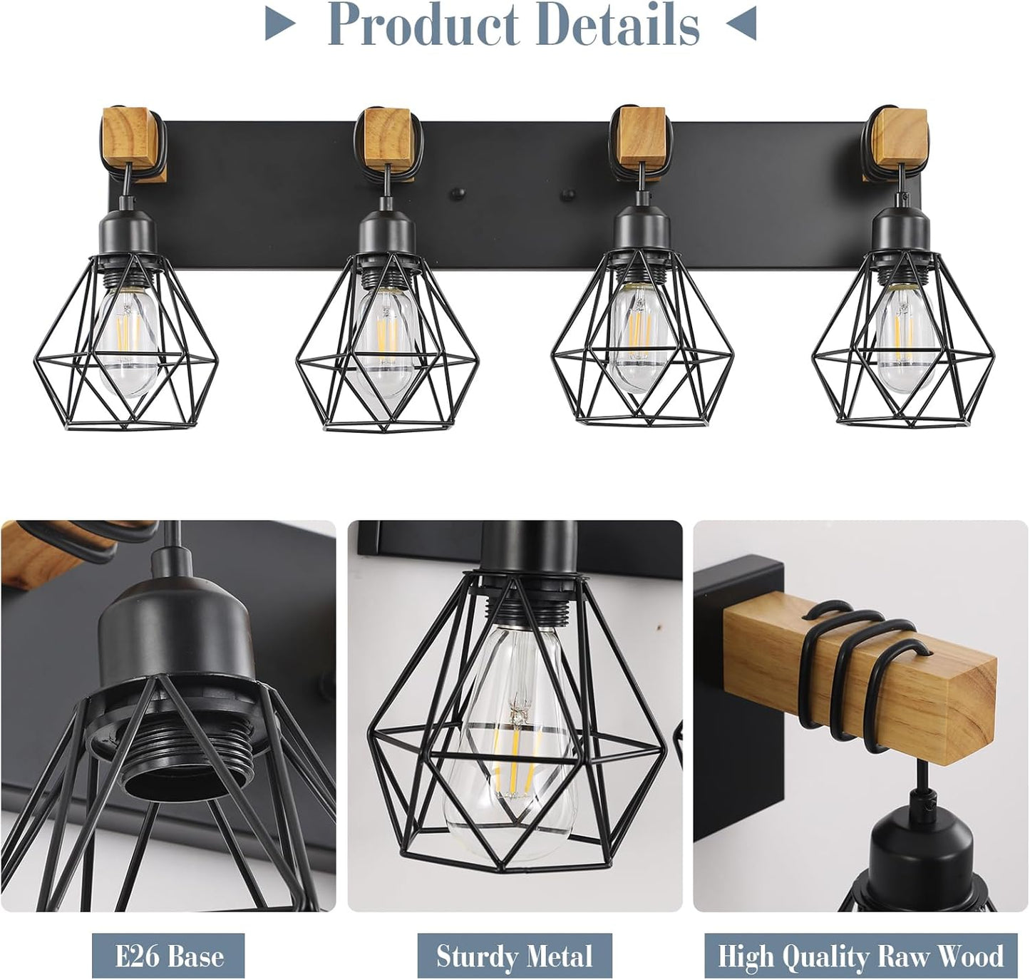 Farmhouse 3-Light Bathroom Vanity Light Fixture - Rustic White Wood Sconces for Mirror