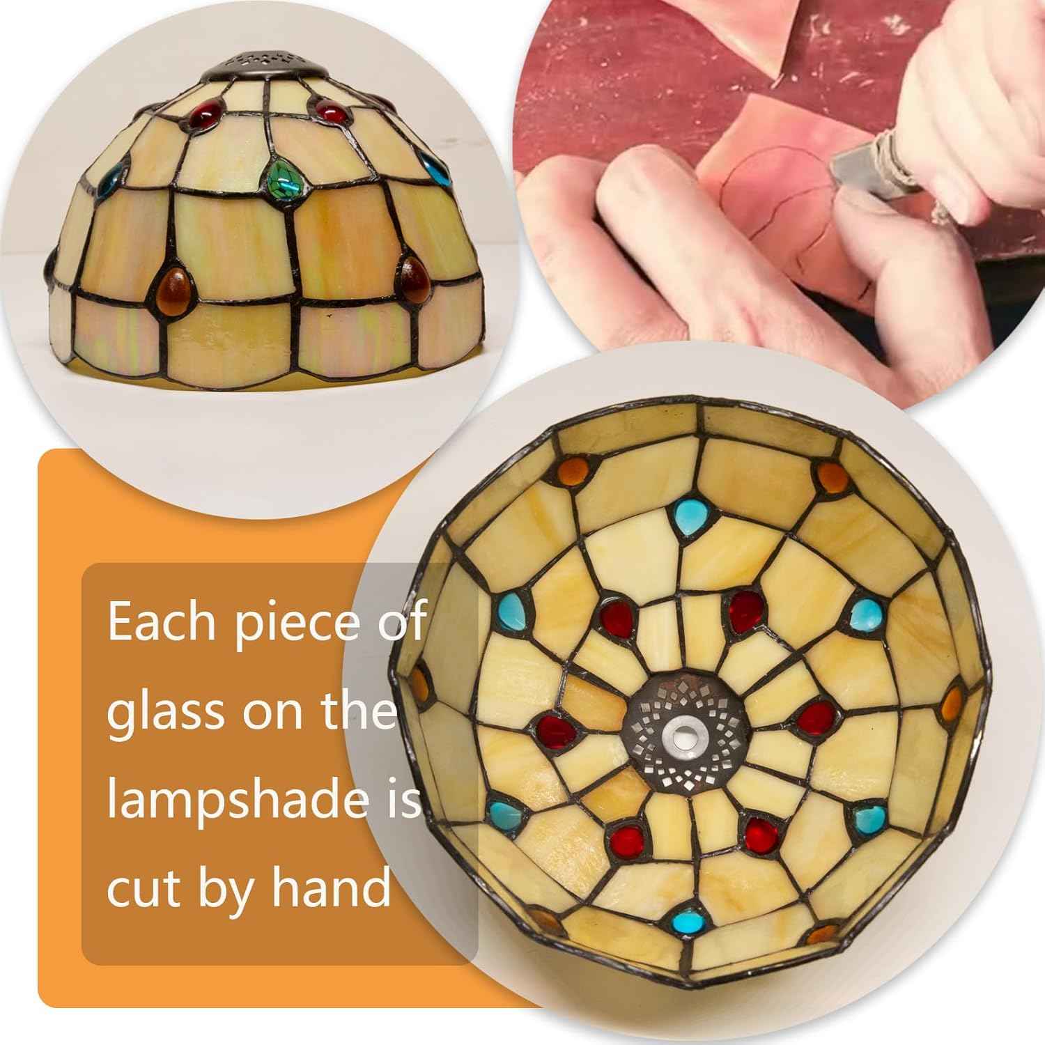 Tiffany Table Lamp - 8 Inch Antique Stained Glass, 3 Color Temperatures, Handcrafted for Bedroom & Living Room