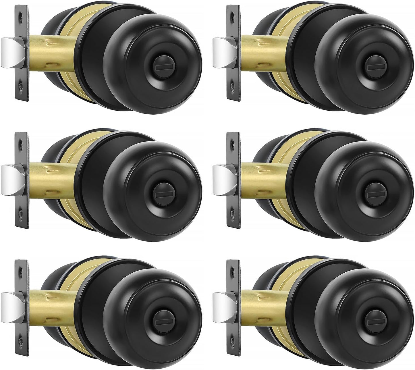 Matte Black Privacy Door Knobs - 8 Pack Keyless Locksets for Bed & Bath, Reversible