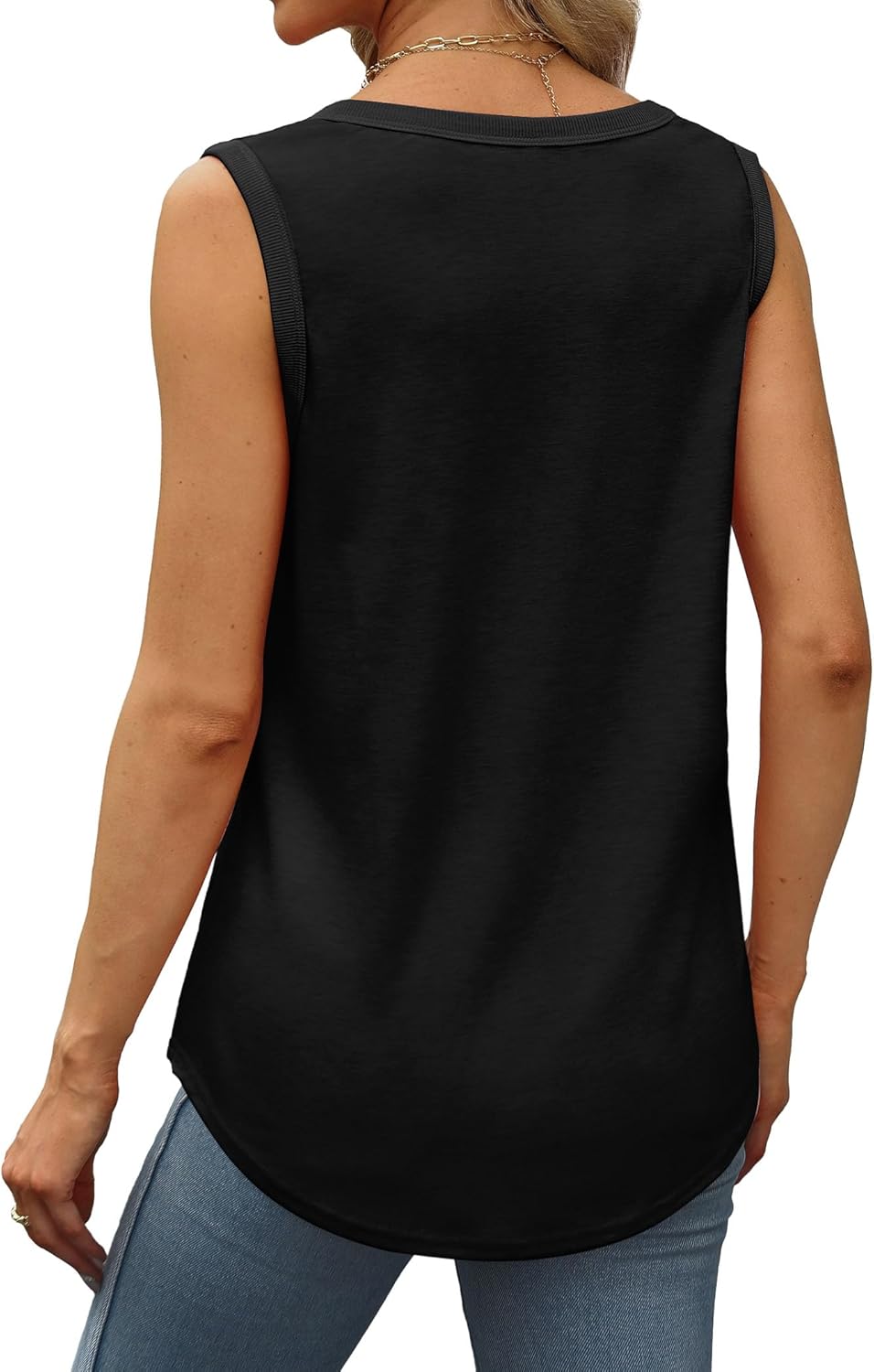 Saloogoe Women's Tank Tops - Summer Loose Sleeveless Design with Ribbed Trim & Scoop Neck | Curved Hem