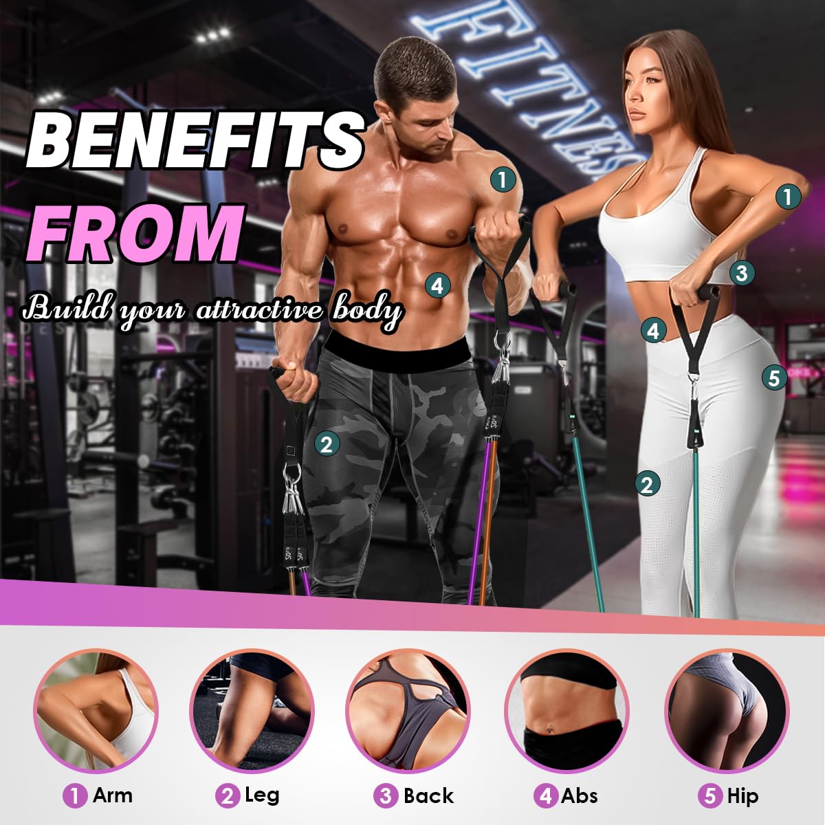 WHATAFIT Resistance Bands, Exercise Bands,Resistance Bands for Working Out, Work Out Bands with Handles for Men and Women Fitness, Strength Training Home Gym Equipment Morandi-01