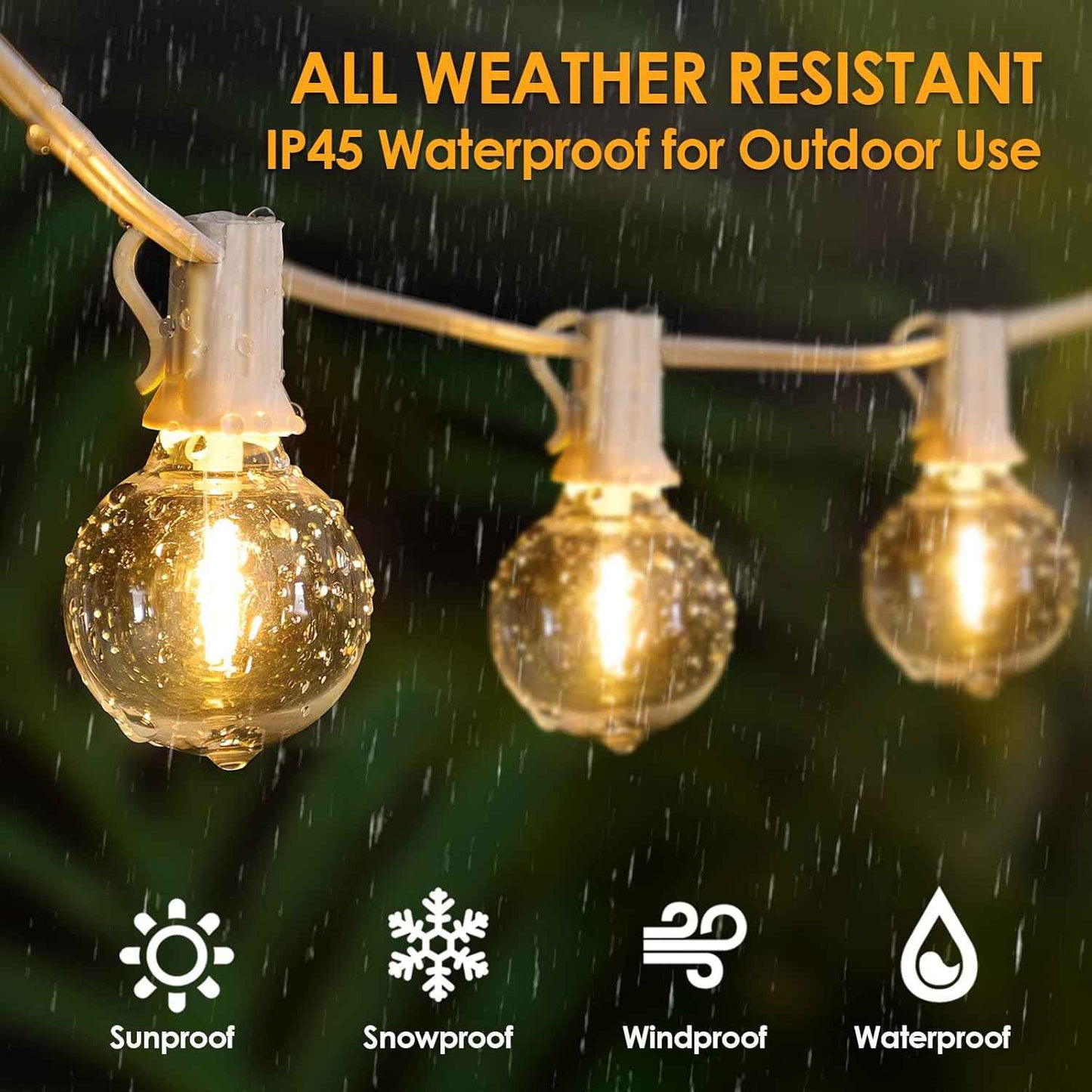 Outdoor String Lights 100FT - G40 Globe Patio Lights with 54 Waterproof LED Bulbs - Black Wire