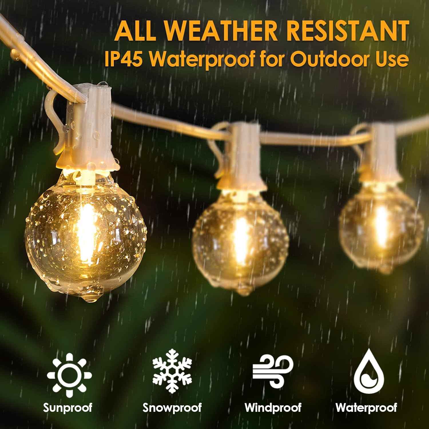 Outdoor String Lights 100FT - G40 Globe Patio Lights with 54 Waterproof LED Bulbs - Black Wire