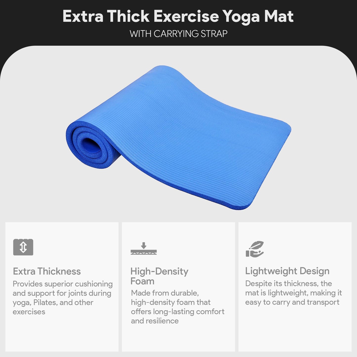 Yoga Mat 1-Inch Extra Thick High-Density Exercise Mat with Non-Slip Surface & Carry Strap for Men & Women Tear-Resistant Pilates Workout Mat for Home Gym, Floor Fitness, Aqua