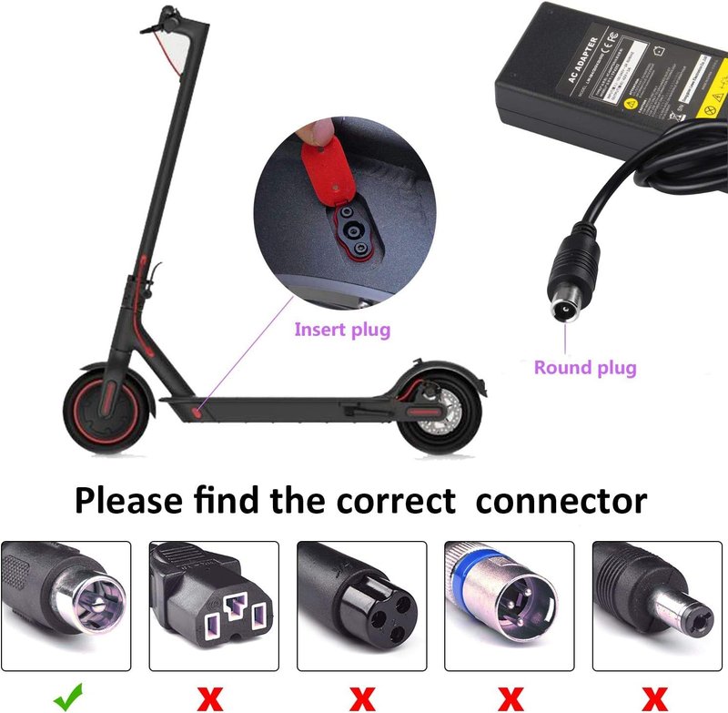 Replacement for Segway Ninebot ES1 ES2 ES4, 42V 2A Power Charger Adapter Cable for Xiaomi M365, Spin, Skip, Bird, Lime, Lime-S for 36V Li-ion Battery
