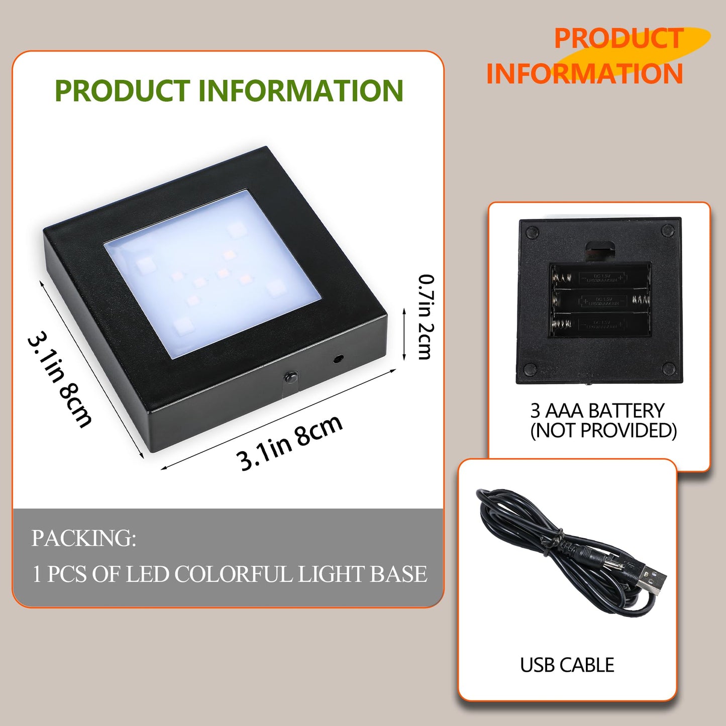 ZEERSHEE LED Light Display Base for Crystal 3D Glass Art, 7 Lighting Mode Color Change Square Stand Base Plate Flat