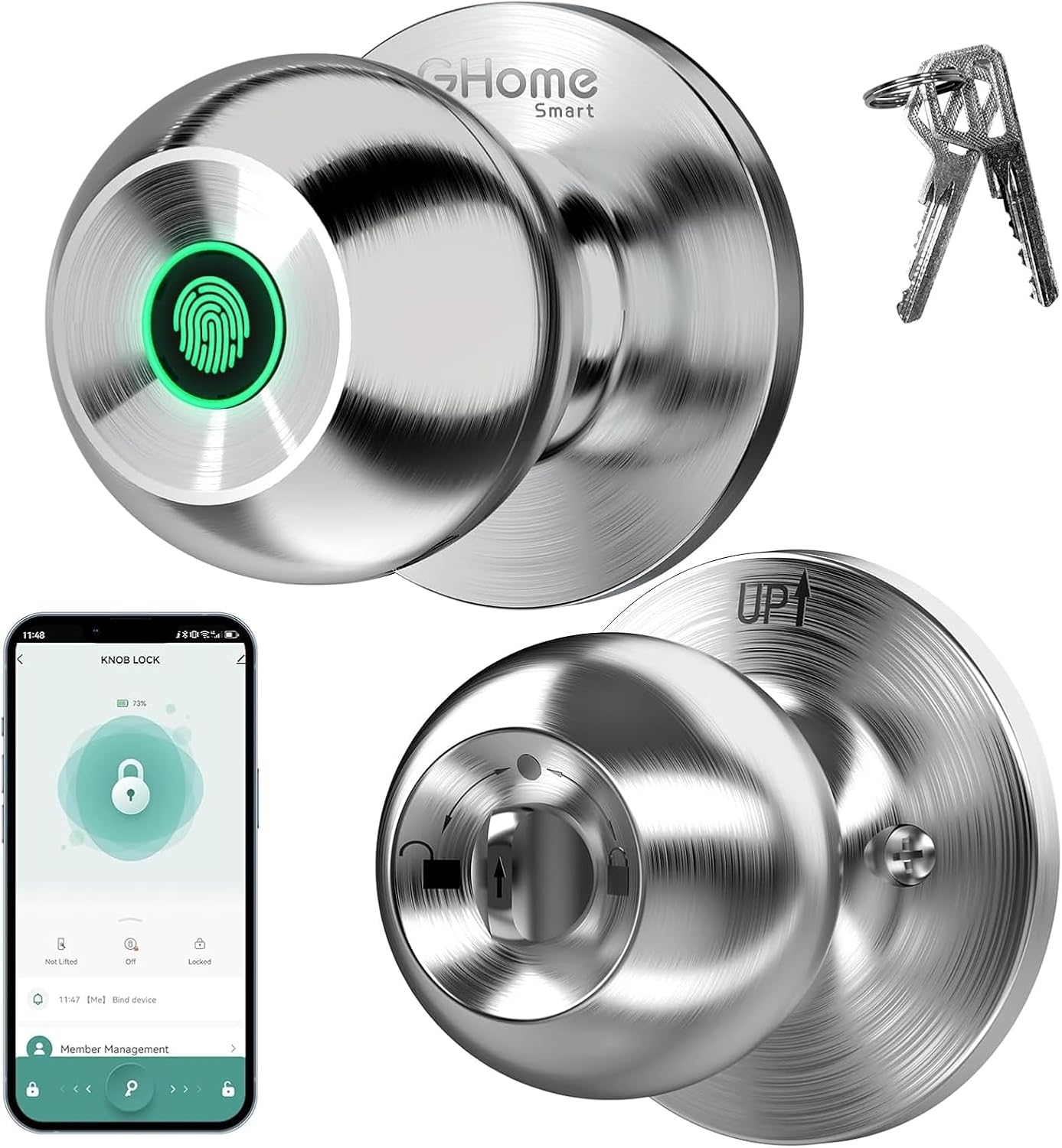 Smart Fingerprint Door Lock with App Control - 3-in-1 Biometric Knob for Home & Office