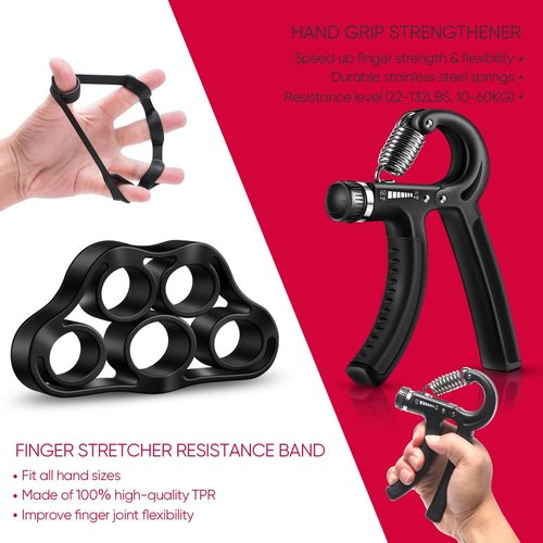 FitBeast Hand Grip Strengthener Kit - 5 Pack Adjustable Resistance Grippers & Stress Relief Tools for Athletes