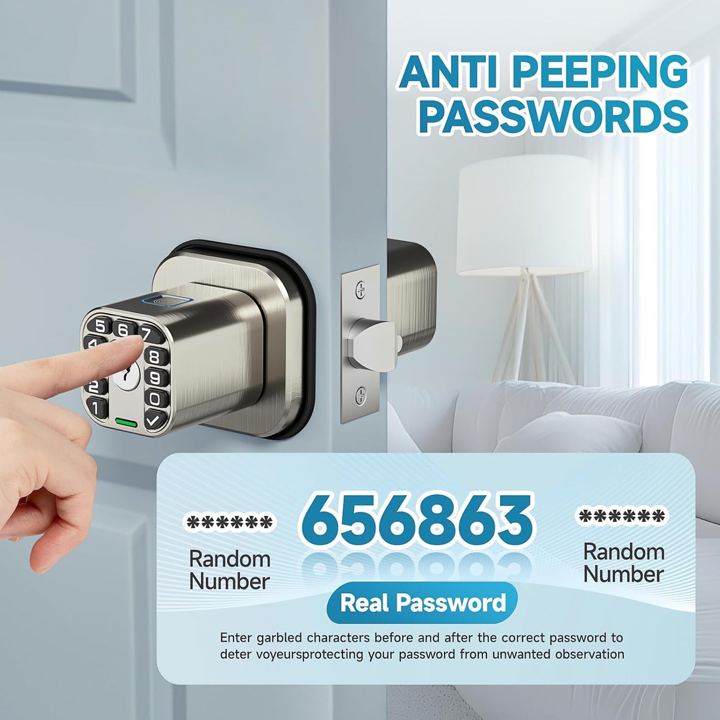 Smart Biometric Fingerprint Door Lock with Keypad - Keyless Entry, Waterproof, Auto Lock - Matte Black
