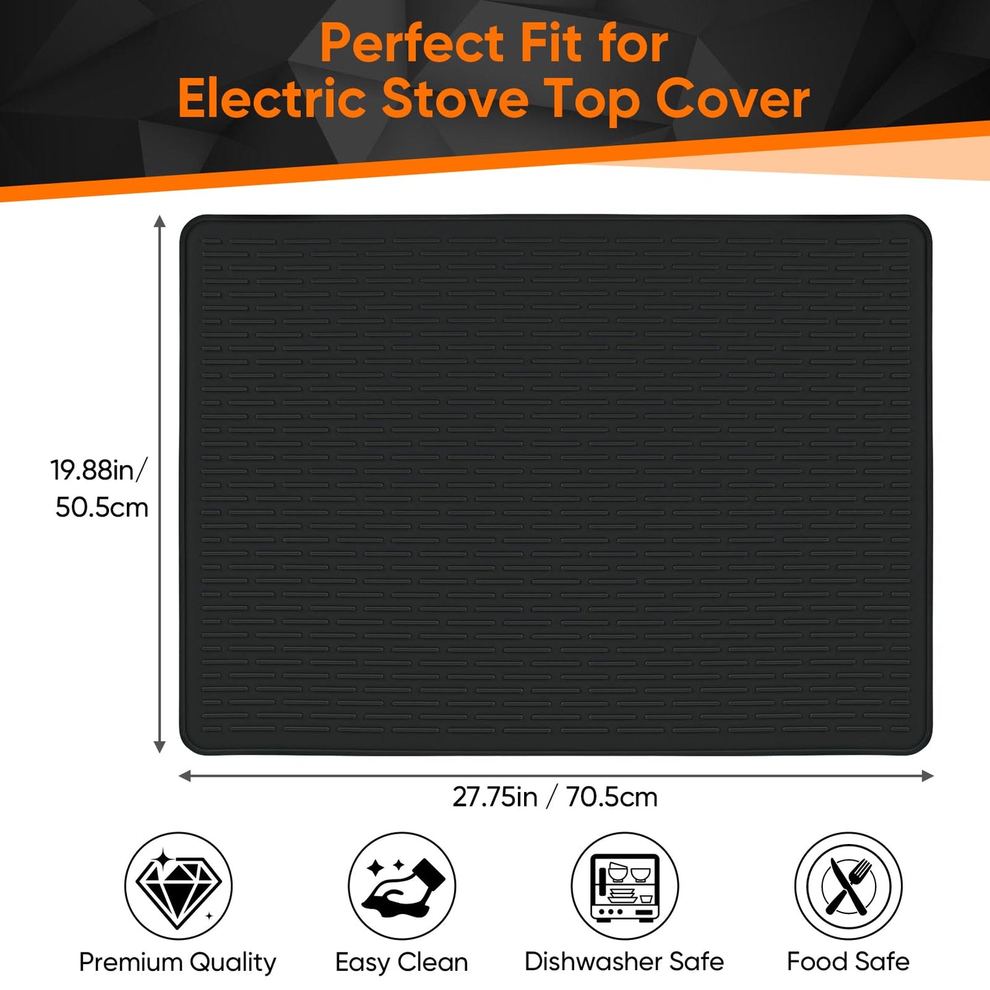 Stove Top Cover for Electric Stove, Stove Top Covers for Gas Burners, Glass Cooktop Protector, XL Dish Drying Mat (Black, 28"x20")
