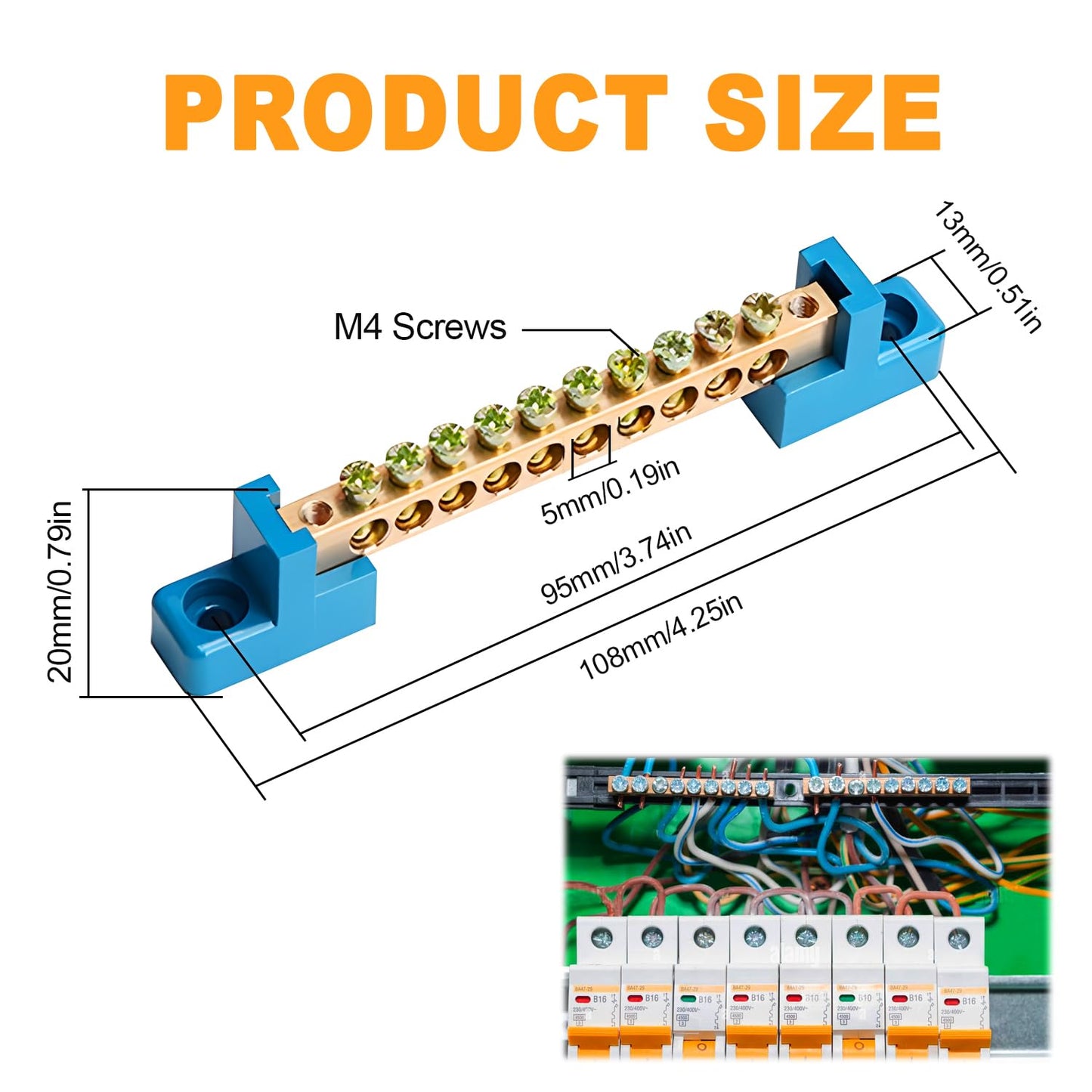 HUAREW Grounding Bus Bar 10 Positions, Ground Bus Bar Terminal Block, Brass Wire Screw Terminal Electrical Bus Bars(Pack of 4)