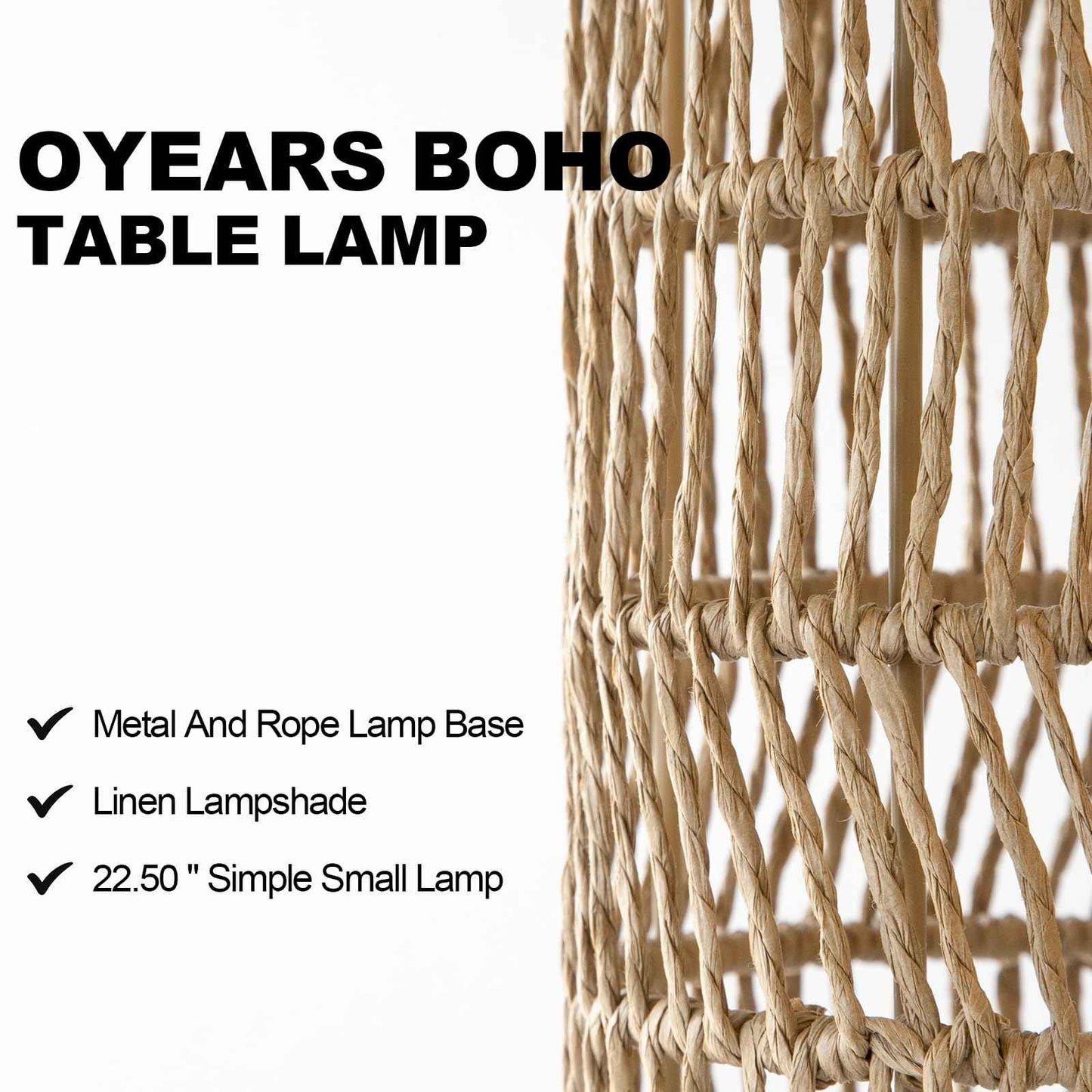 OYEARS 22.5" Boho Table Lamps Set of 2 for Living Room, Bedside Lamp for Nightstands, Rattan Lamp for Bedroom, Farmhouse Table Lamp for Room Decor, End Table, Retro, Brown(Not Include Bulbs)
