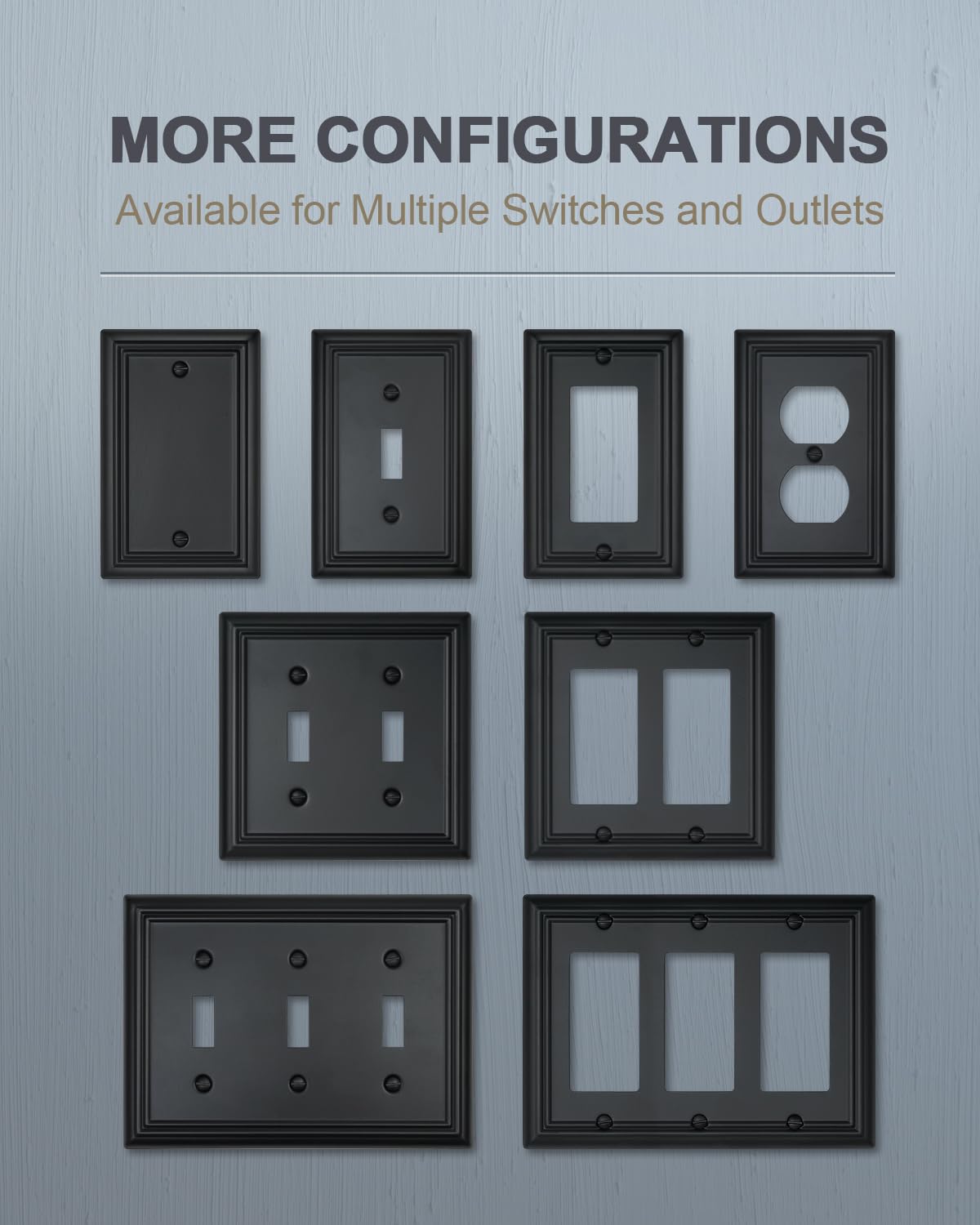 ZILLSEA 2-Pack Black Blank Wall Plates, No Device Blank Outlet Covers, Metal Electrical Covers for Unused Outlets/Switches, 3.15''*4.88'', Midsize