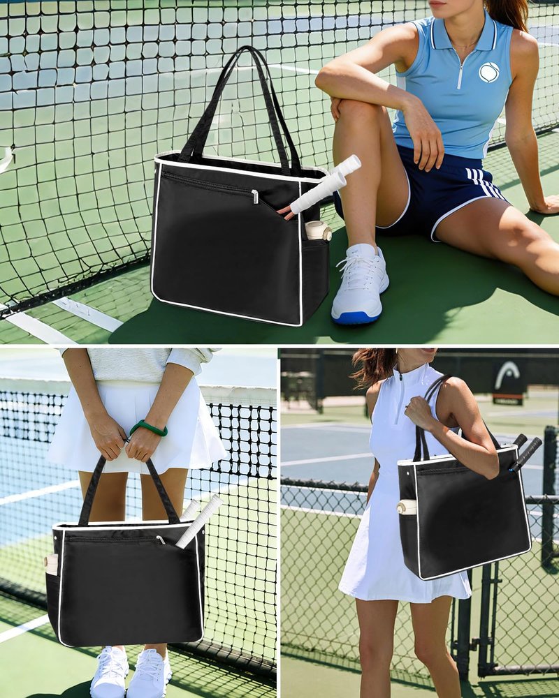 Tyxauk Tennis Tote Bag for Women, Lightweight Waterproof Tennis Racket Bag Holds 2 Rackets, Pickleball Bag, Large Sports Tote