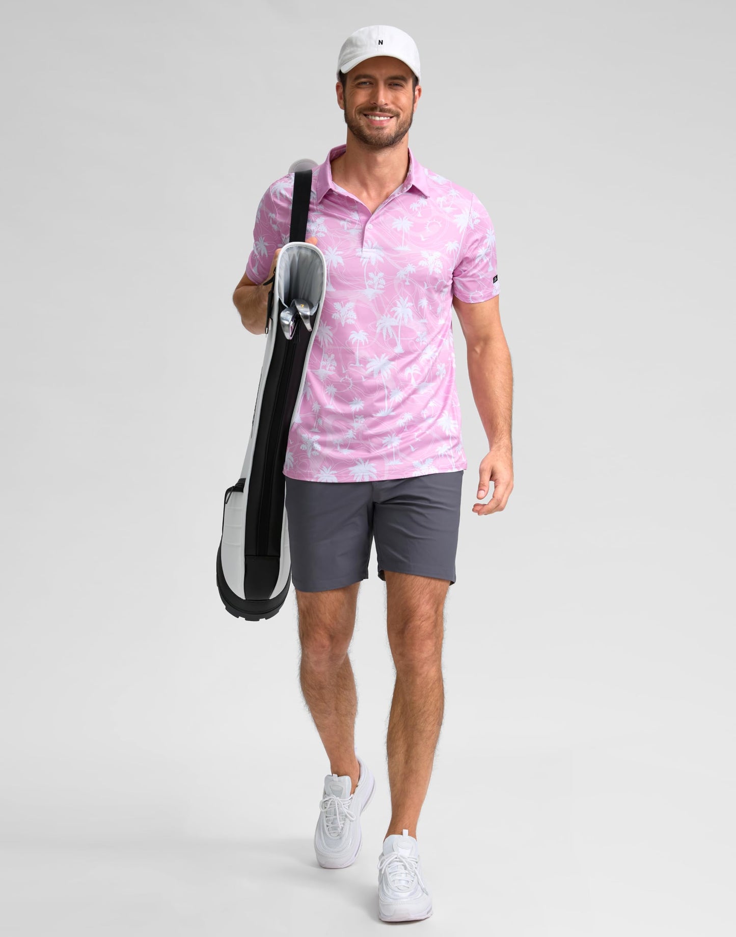 Obla Mens Golf Polo Shirts Short Sleeve Dry Fit Casual Print Collared Golf Shirts Wicking for Men(Pink Coconut Beach_XXXL)