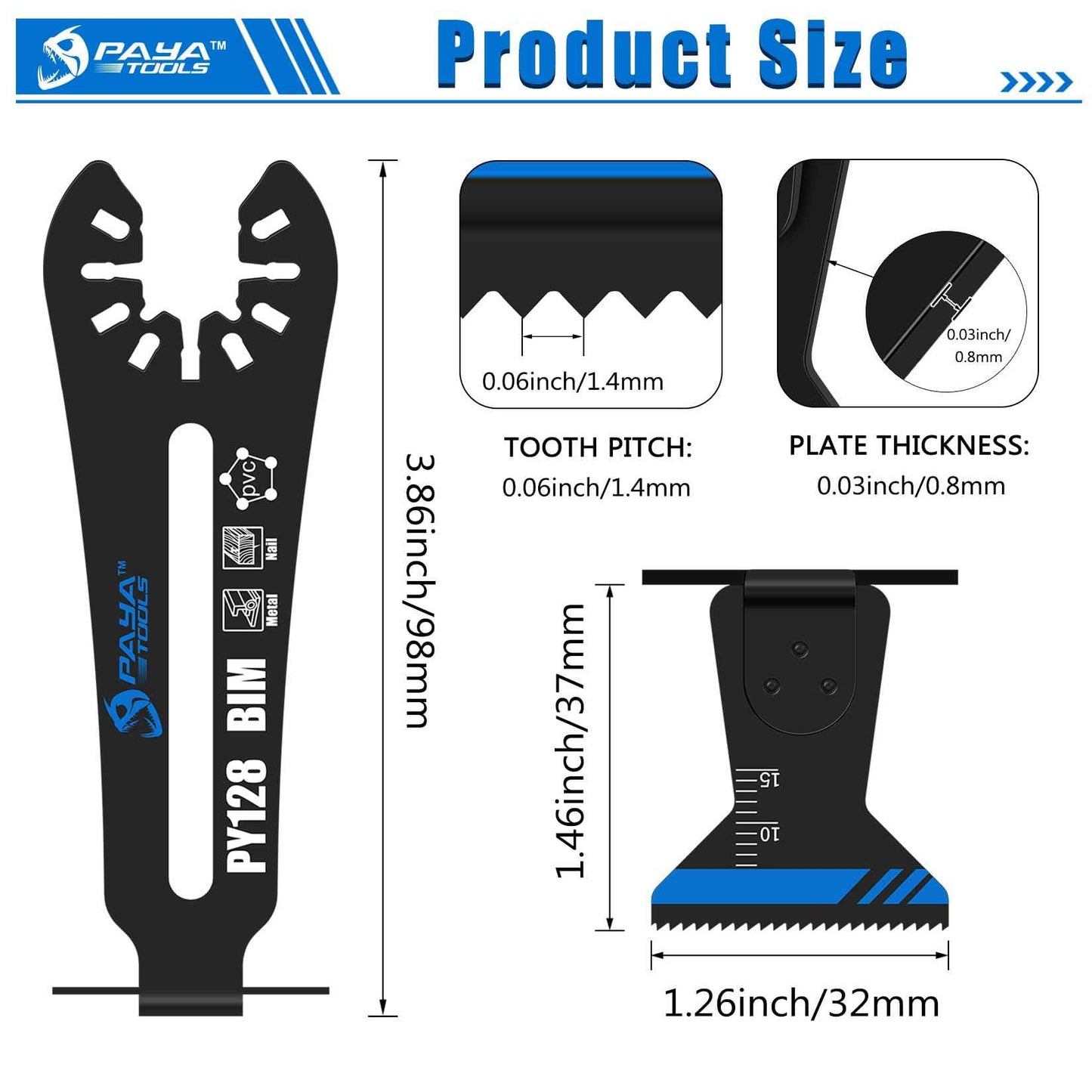 PAYA TOOLS Universal Bi-Metal 1-1/4" 90° Reach Oscillating Saw Blades,Power Oscillating Tool Blades,Multitool Blades for Narrow or Corner Cutting (3-Pack)