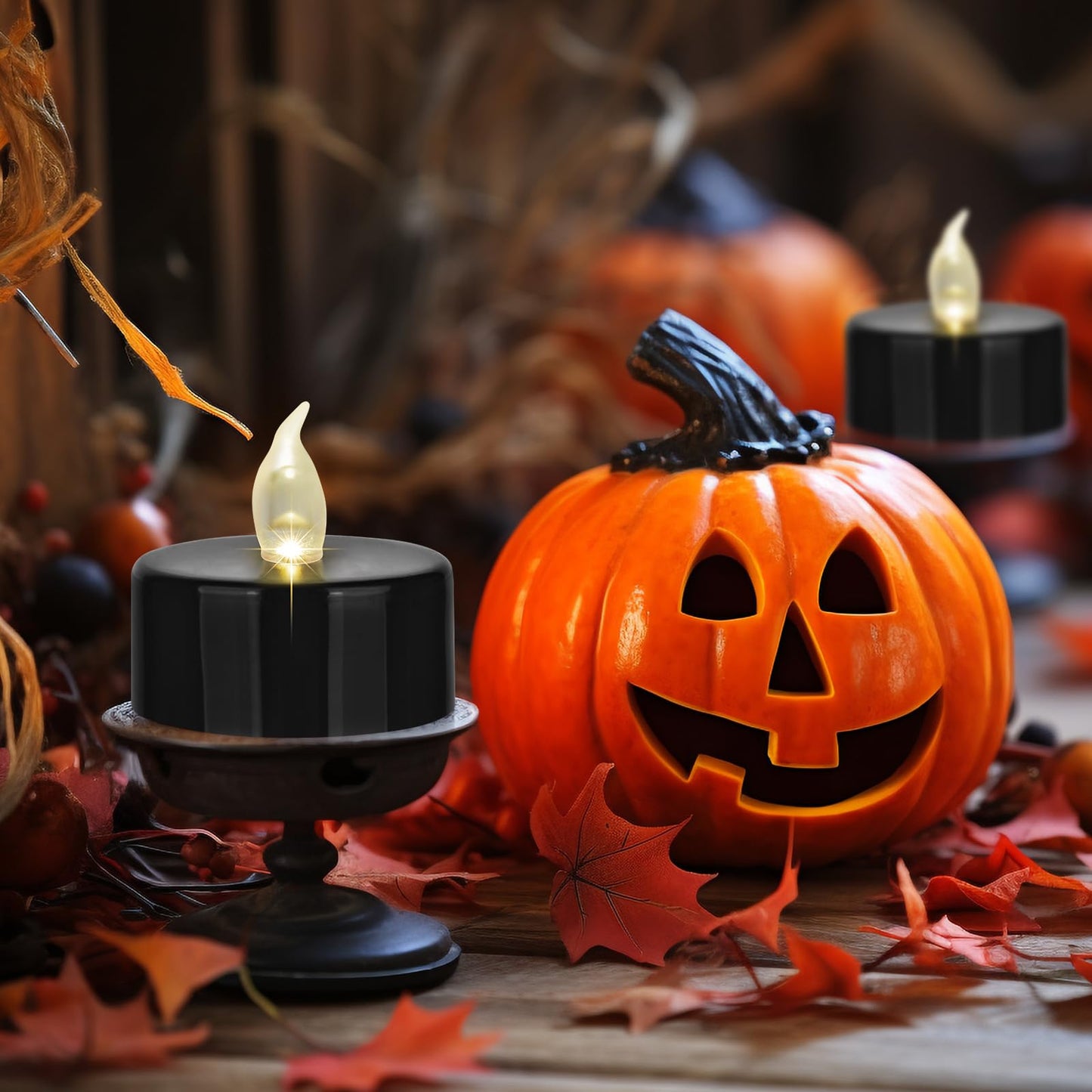 MINXIN Battery Operated Tea Lights Candles: 24 Pack Realistic and Bright Flickering Holiday Gift Flameless Candles LED Electric Tea Candles for Seasonal & Festival Party Home Decoration Black