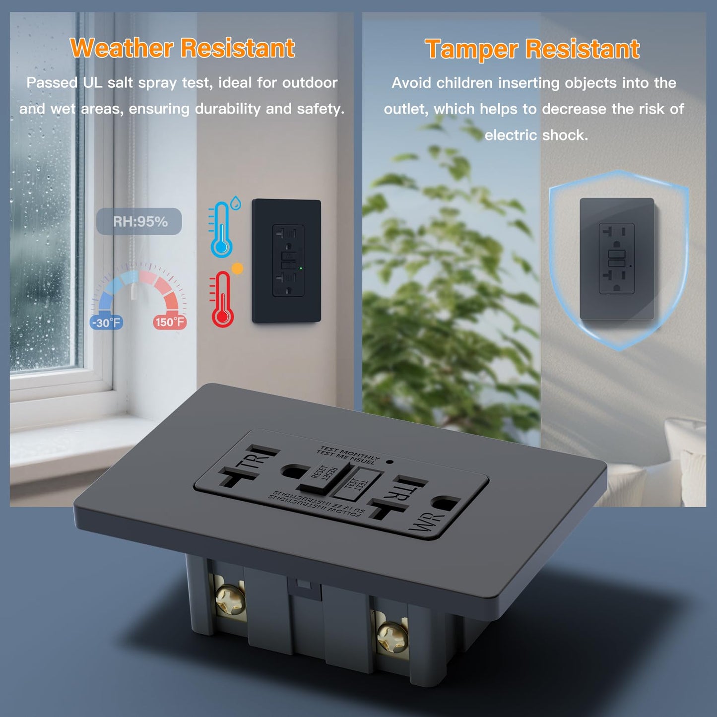 BSEED GFCI Outlet 20 Amp, Self-Test GFI Electrical Outlet with LED Indicator, Weather & Tamper Resistant GFCI Receptacle, Ground Fault Circuit Interrupters with Wall Plate, UL Listed, Black