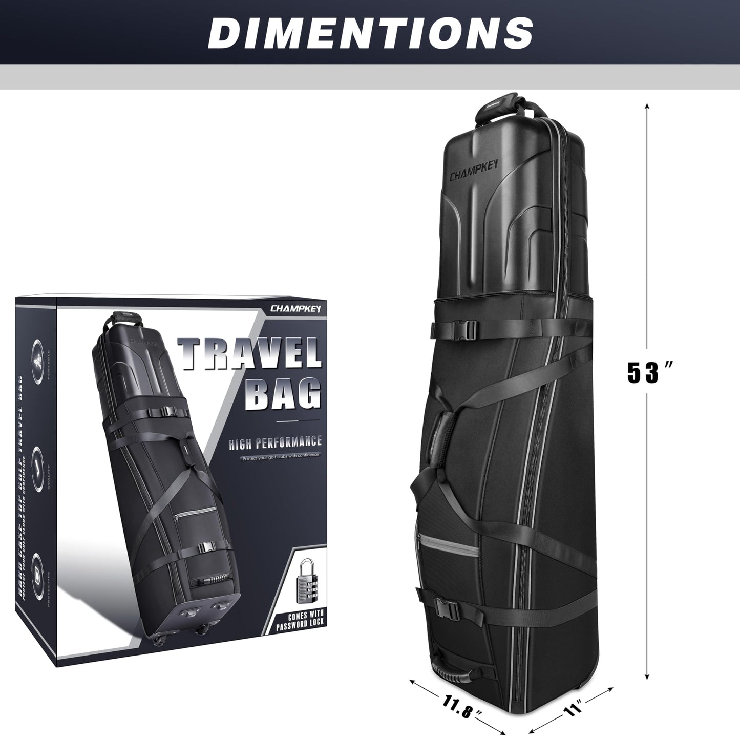 CHAMPKEY Premium Soft-Padded Golf Travel Bags for Airlines - Travel Golf Gags for Airlines with Premium Oxford Fabric and Oversized Wheels(Hard Case Bag Only)