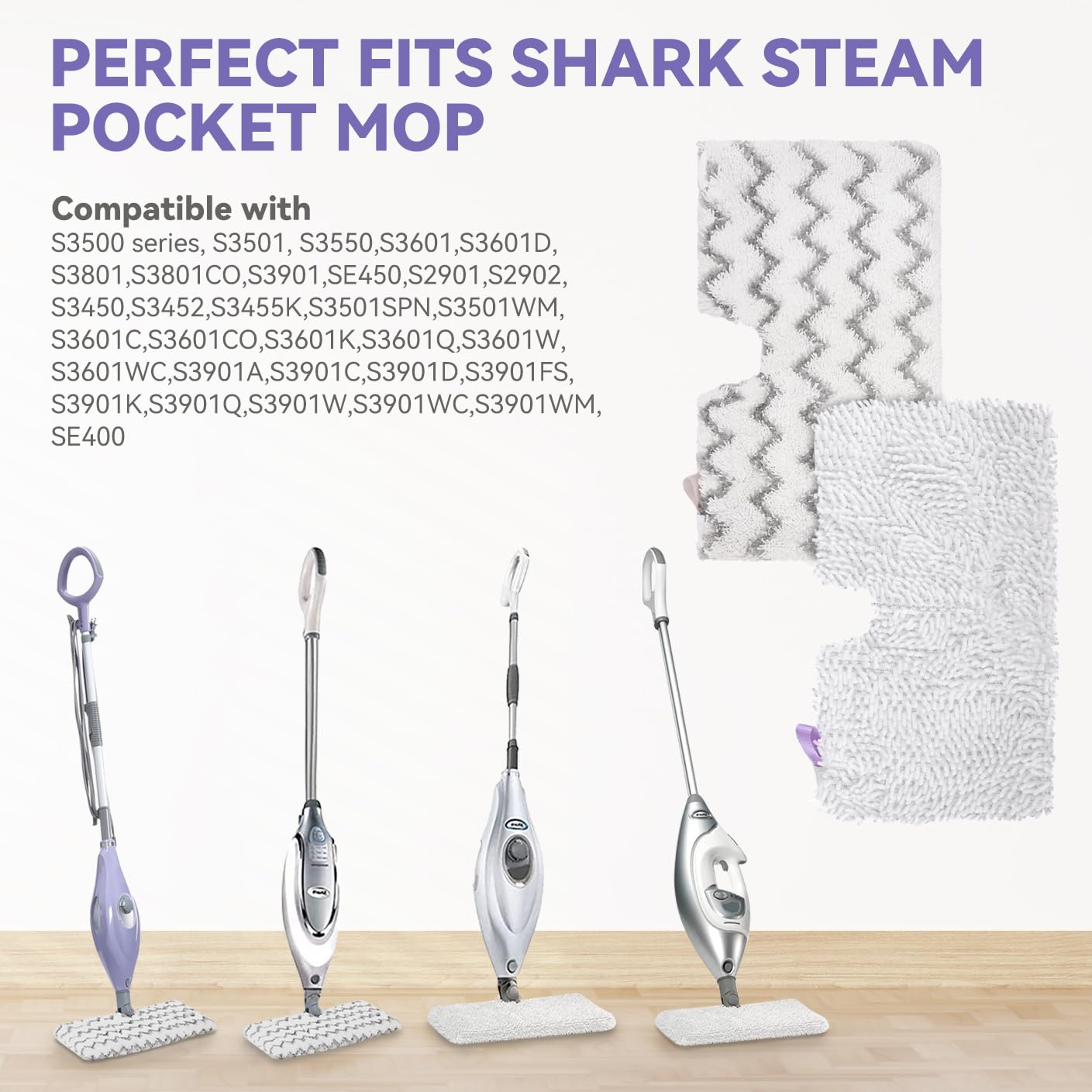 S3501 For Shark Steam Pocket Mop Pads: Washable Steam Mop Replacement Pads For Shark Steamer S3601D S3601 S3801CO S3901 S3550 SE450 (6Pack)