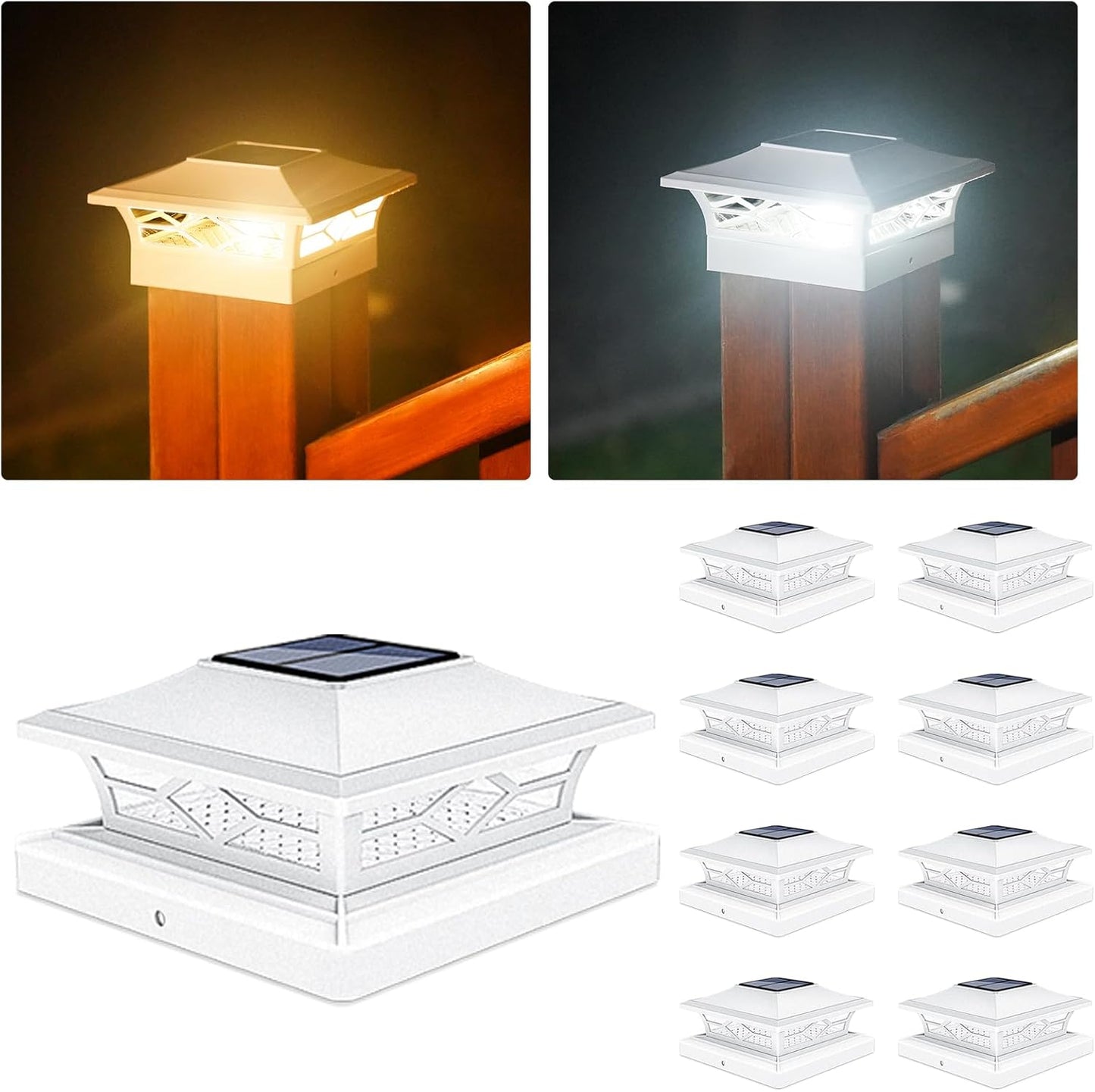 Solar Post Cap Lights 6-Pack - Waterproof LED Outdoor Lighting for 4x4 & 6x6 Decks, 2 Color Modes
