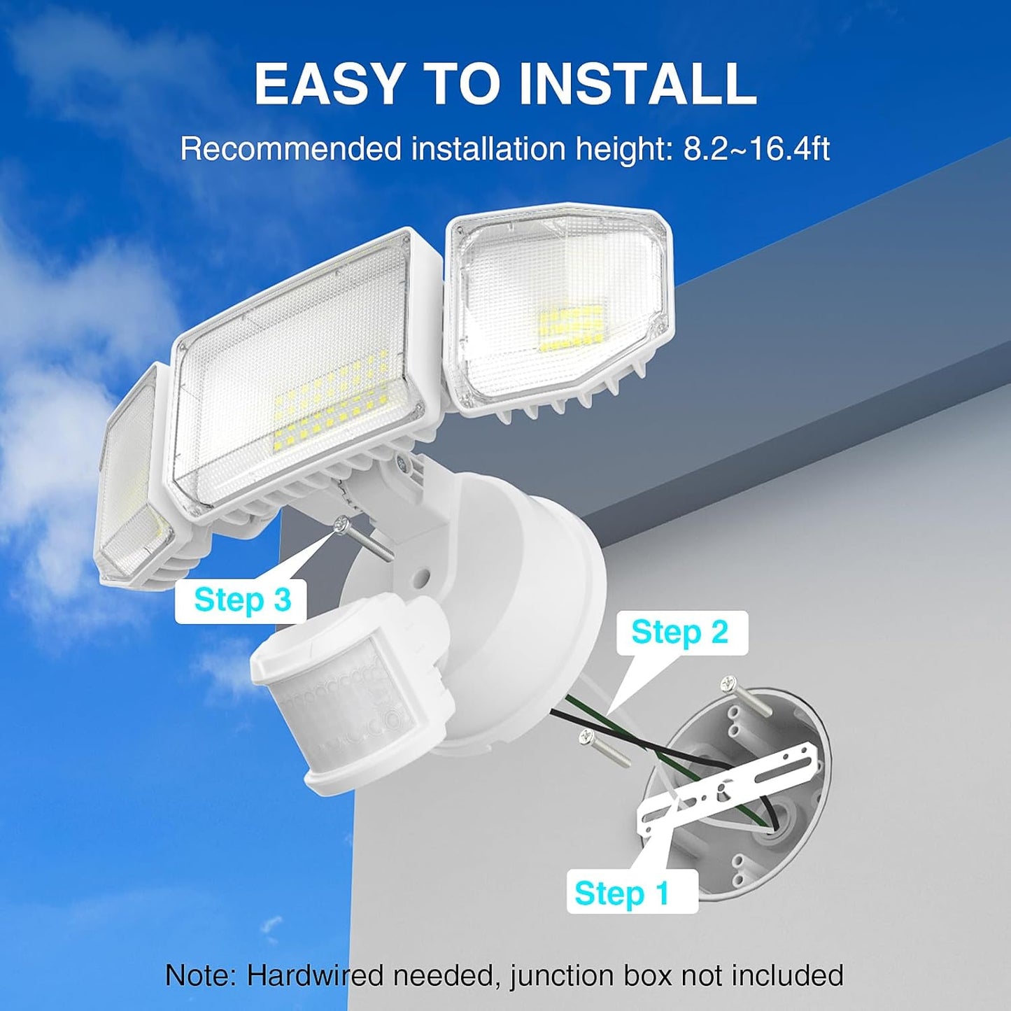 85W LED Motion Sensor Security Light - 8500LM Dusk to Dawn, 3-Head Waterproof Floodlight for Garage, Yard & Porch