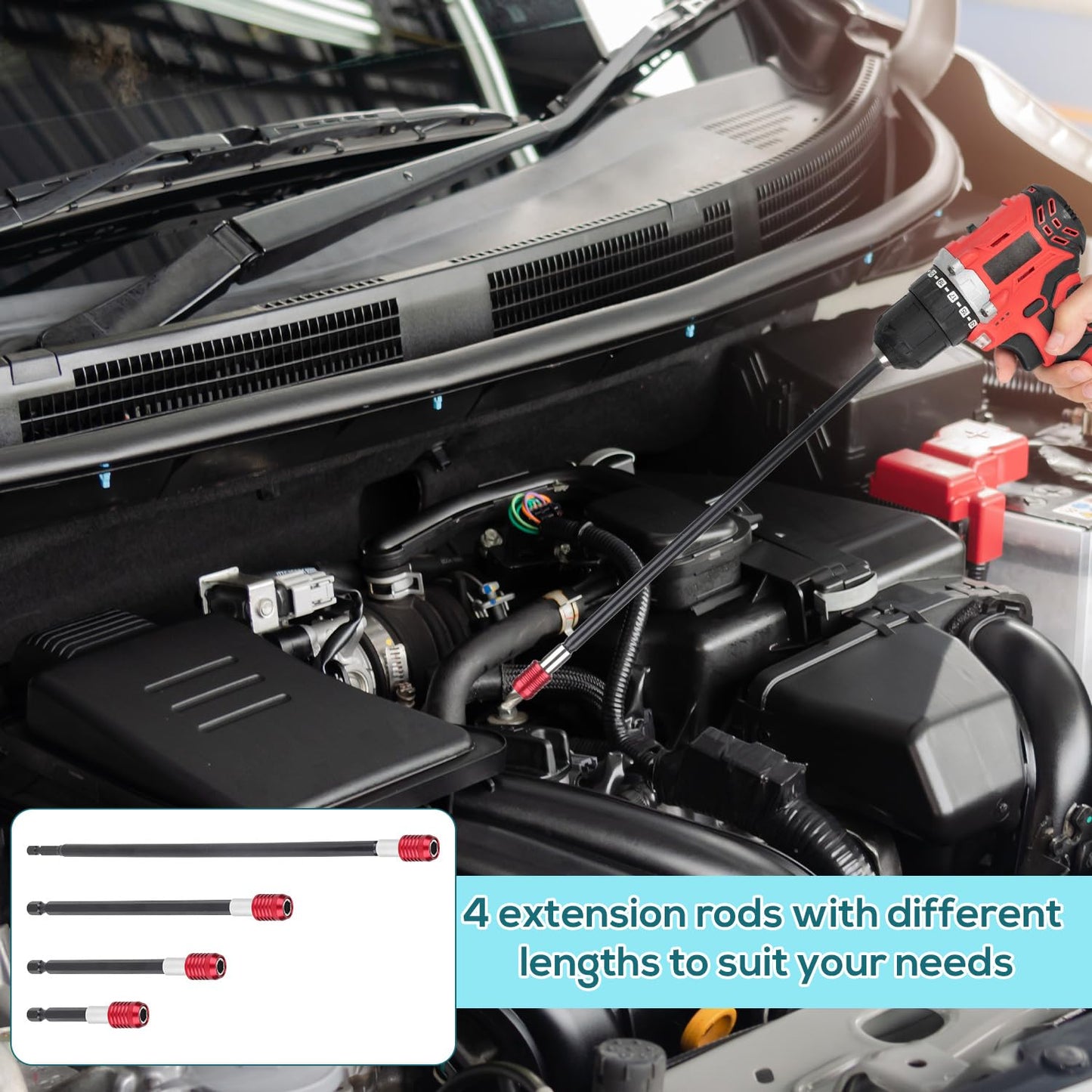 4pcs Drill Bit Extension Set, 1/4 Inch Hex Shank Magnetic Bit Holder for Impact Driver Cordless Drill Electric Screwdriver (2/4/6/12 Inch)