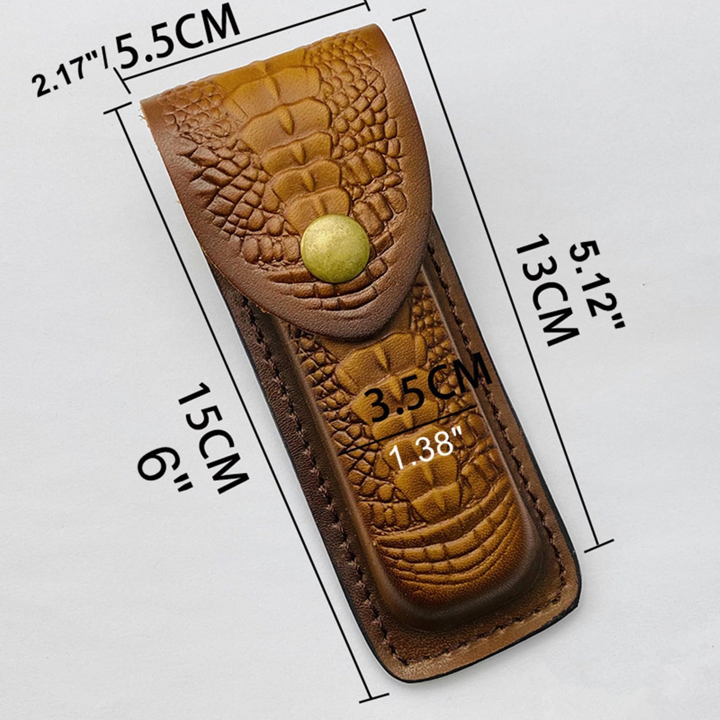 Cow Leather Knife Sheath for Folding Pocket Knife Fit for (LxW) 5.12x1.38" Belt Case Metal Snap Outdoor EDC Hunting Gift