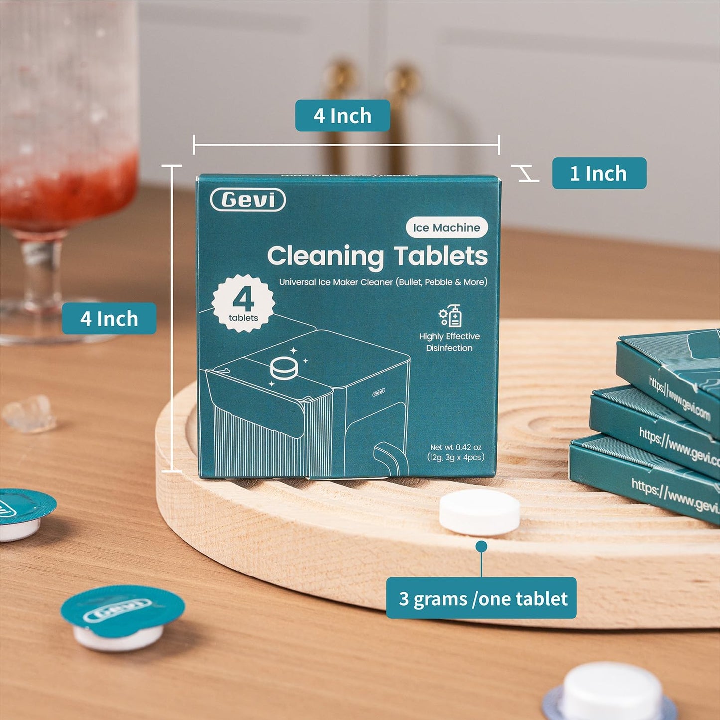 Gevi Ice Maker Cleaning Tablet 4 Uses, Individual Packed for Each Tablet, Organic Citric Acid Cleaner for Universal Ice Machines (4 Uses)
