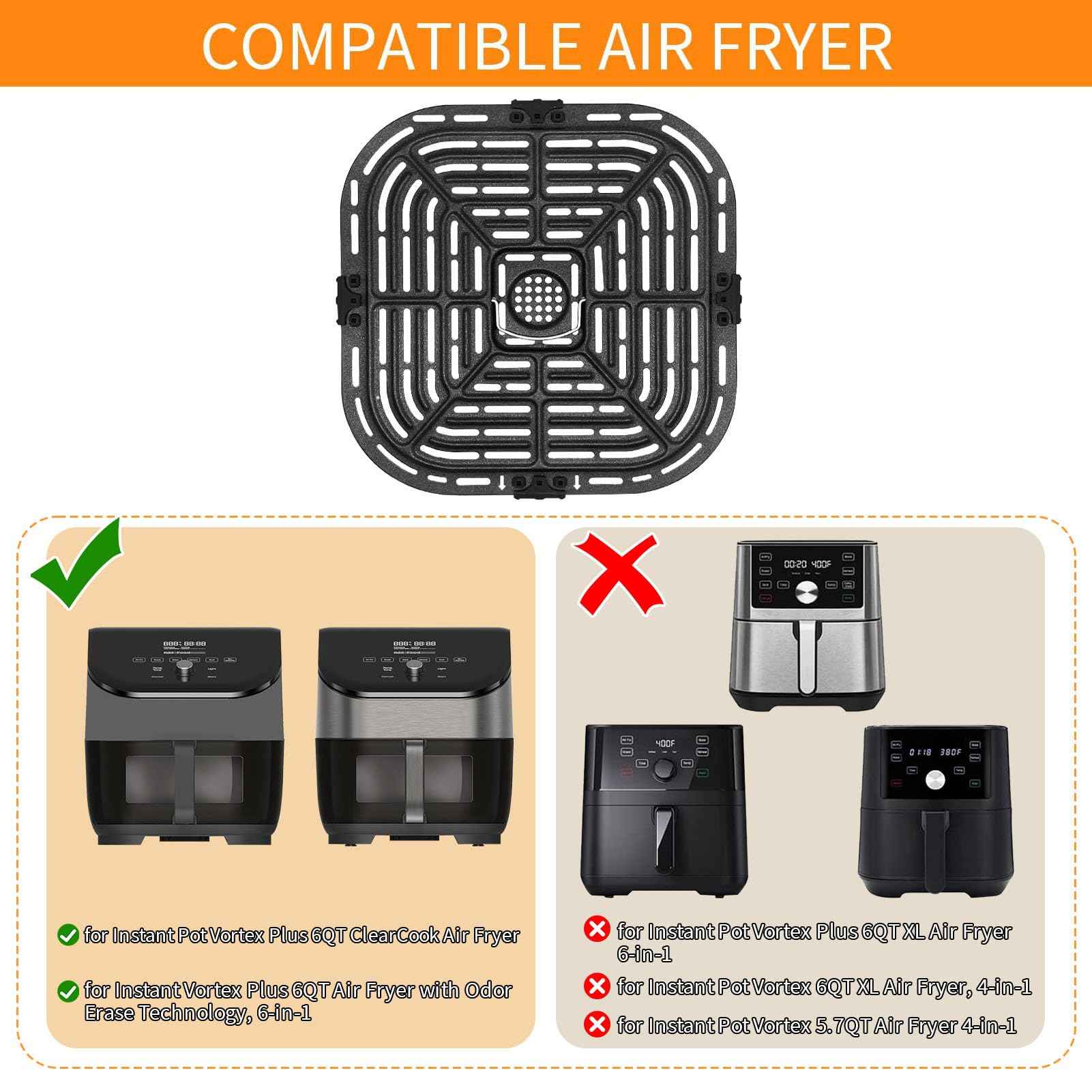 GWYSY Air Fryer Replacement Parts for Instant Vortex Plus 6QT instant pot vortex plus 6QT Clear Cook Air Fryer air fryer accessories Accessory Non-Stick Grill Pan Grill Plate Rack Tray Crisper Plate