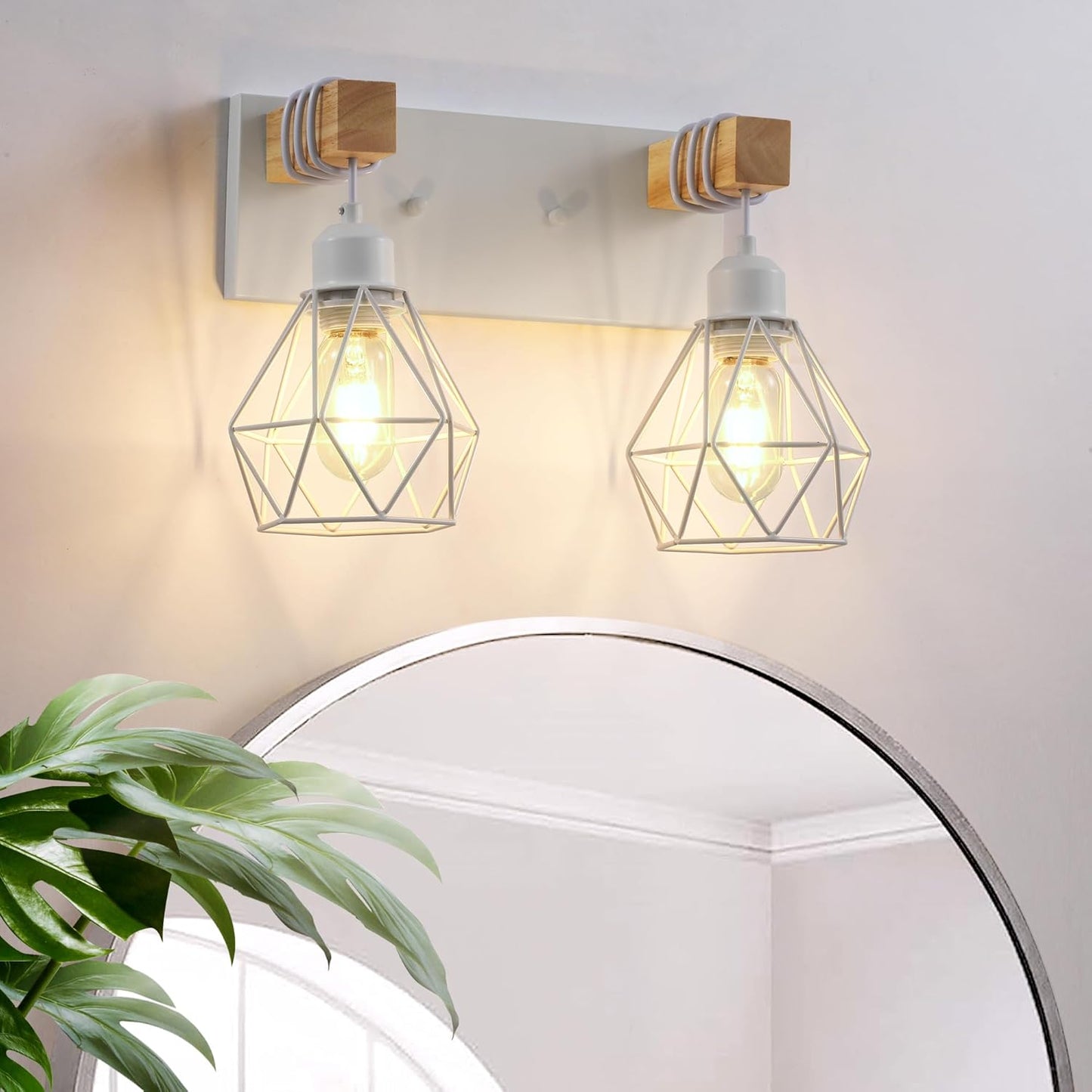 Farmhouse 3-Light Bathroom Vanity Light Fixture - Rustic White Wood Sconces for Mirror