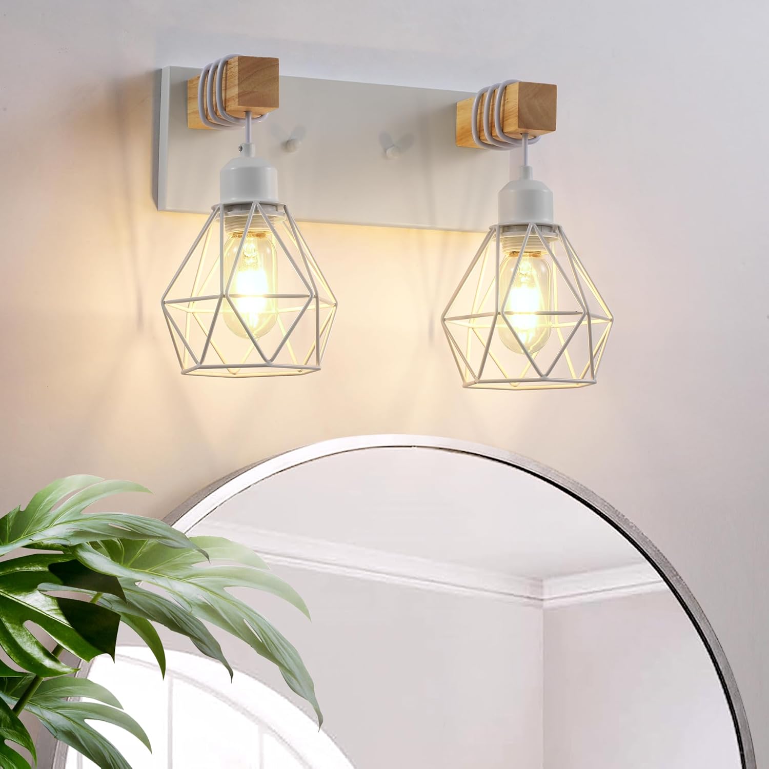Farmhouse 3-Light Bathroom Vanity Light Fixture - Rustic White Wood Sconces for Mirror