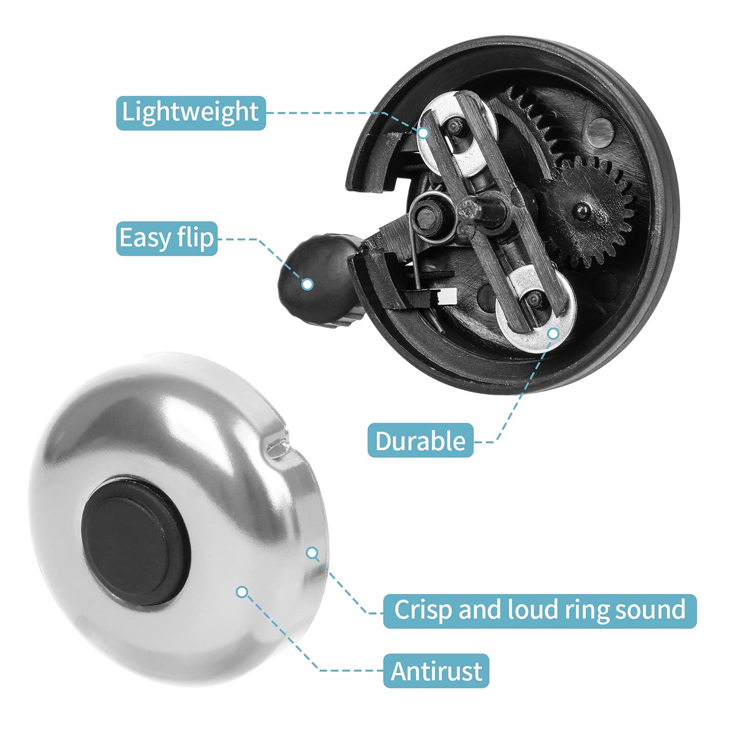 Xthuge Classic Bike Bell, Aluminum Bicycle Bell, Loud Crisp Clear Sound Bicycle Bike Bell for Adults Kids(Silver, Silver-Left Hand Use-2 Pack)