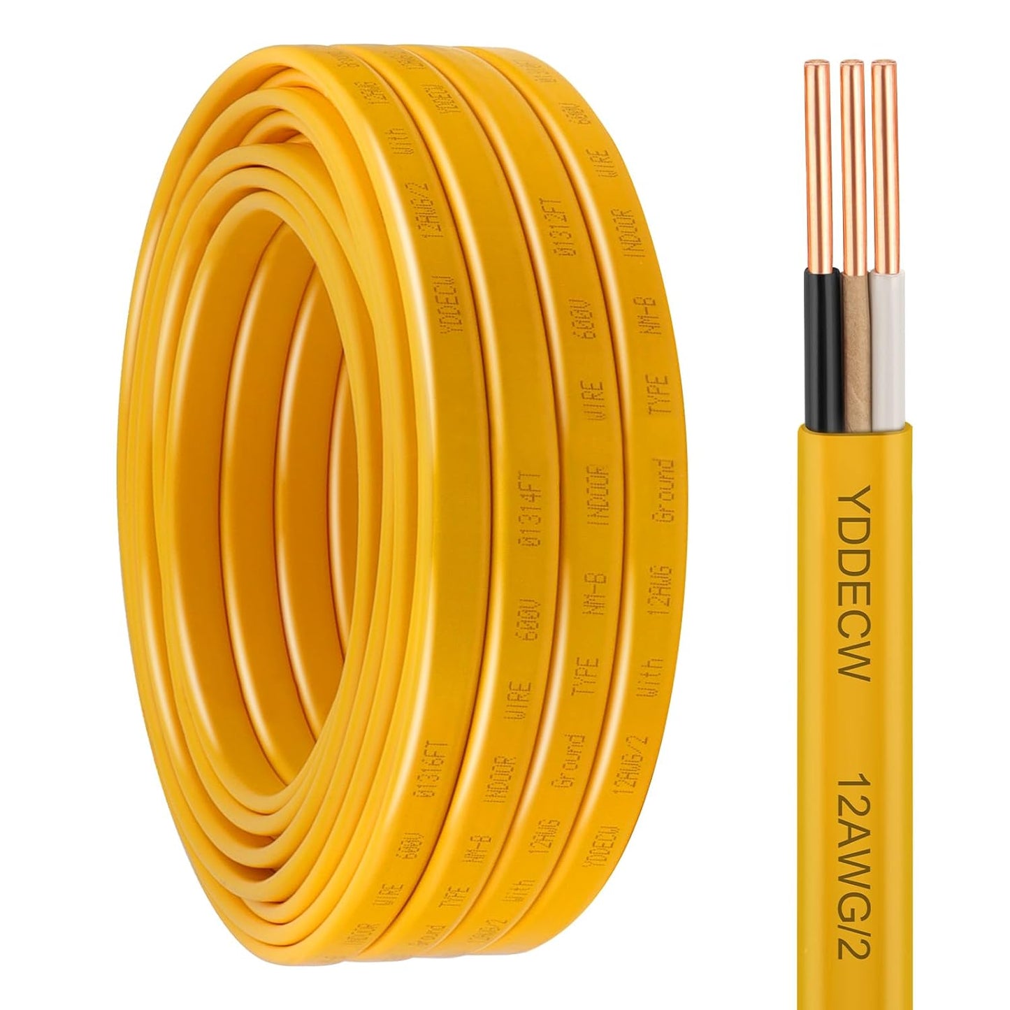 14 Gauge NM-B Wire with Ground - 50FT Pure Copper Indoor Electrical Cable for Outlets & Switches