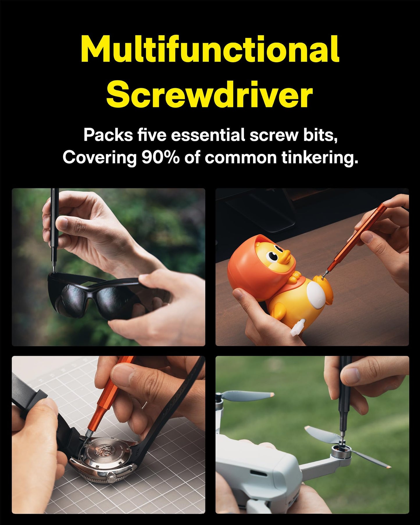 HOTO 5 in 1 Multitool Mini Screwdriver Set, Lightweight Pocket Screwdriver for Eyeglasses & Electronics, Magnetic Bits, Compact EDC Precision Screwdriver Set for Portable Repairs (BLACK)