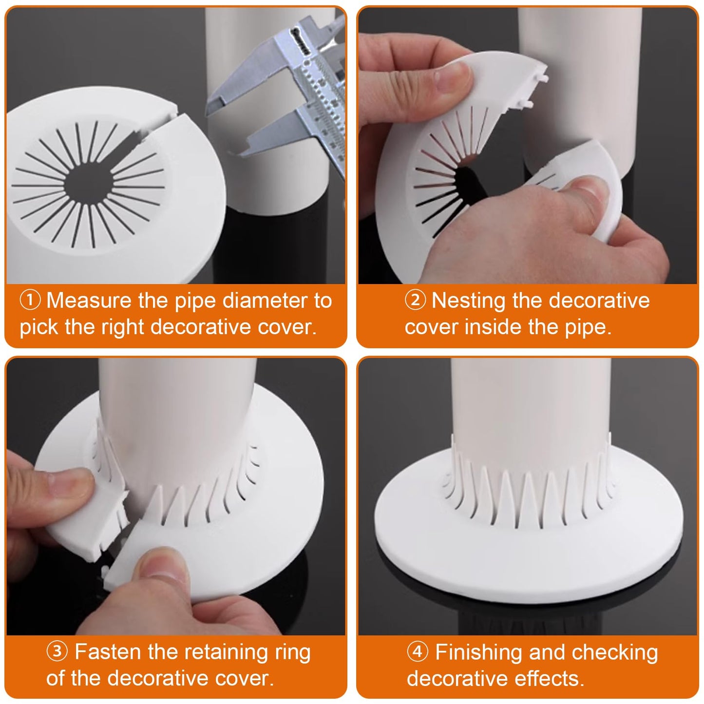 6 PCS Plumbing Cover Plates Plastic Escutcheon Plate Flange Pipe Covers for Bathroom (Apply to 2.2" to 2.95")