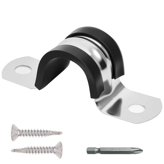 Oovivat Pipe Clamps 5/8 Inches (Φ16MM)- 304 Stainless Steel & Rubber Lining heavy duty Pipe Strap clamp 10 Pack