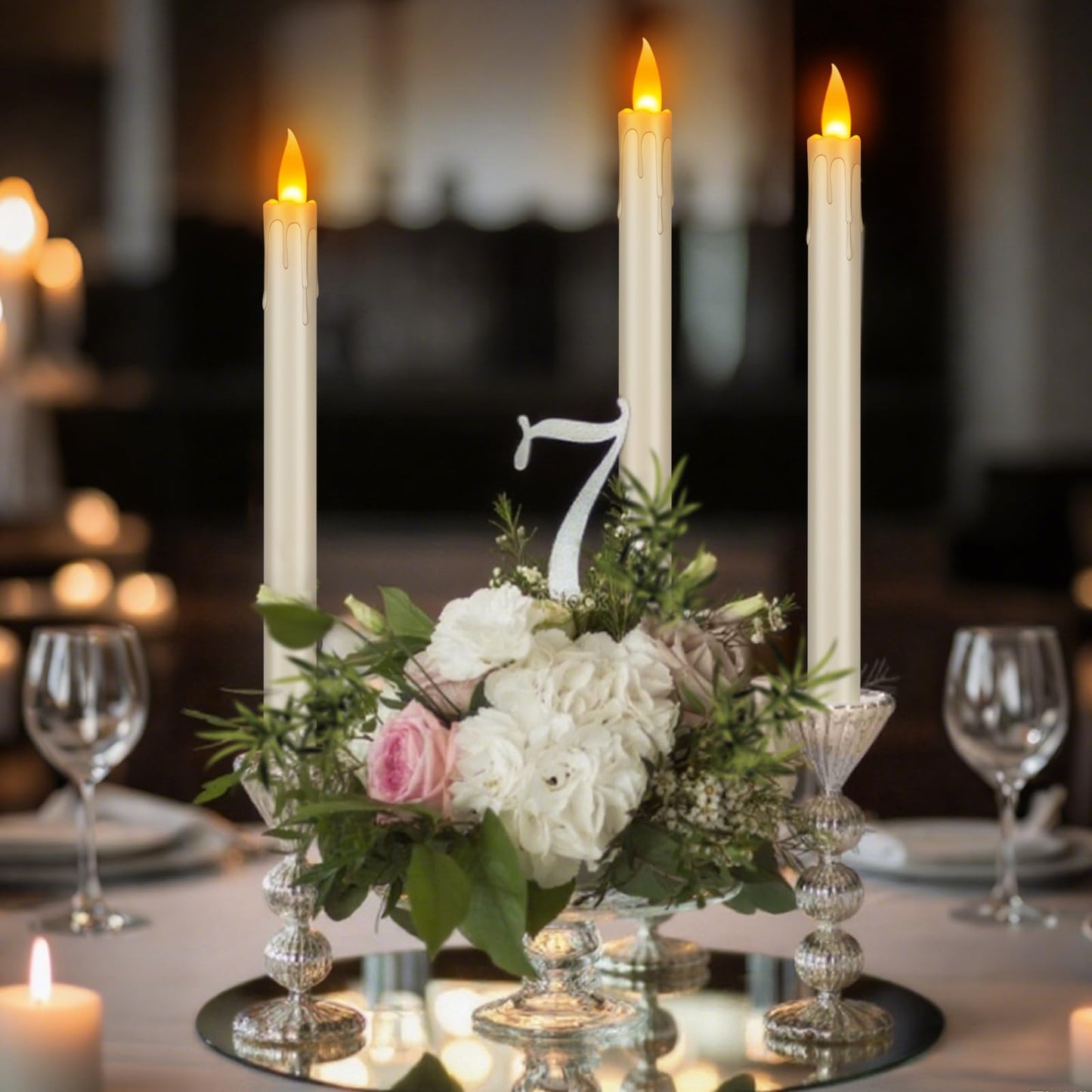 wemarry Flameless Taper Candles Realistic Flickering Flame, Battery Operated, Remote Control with Timer, Safe for Kids & Pets, Ivory, 10-Inch, Pack of 6 Ideal for Home, Weddings & Parties