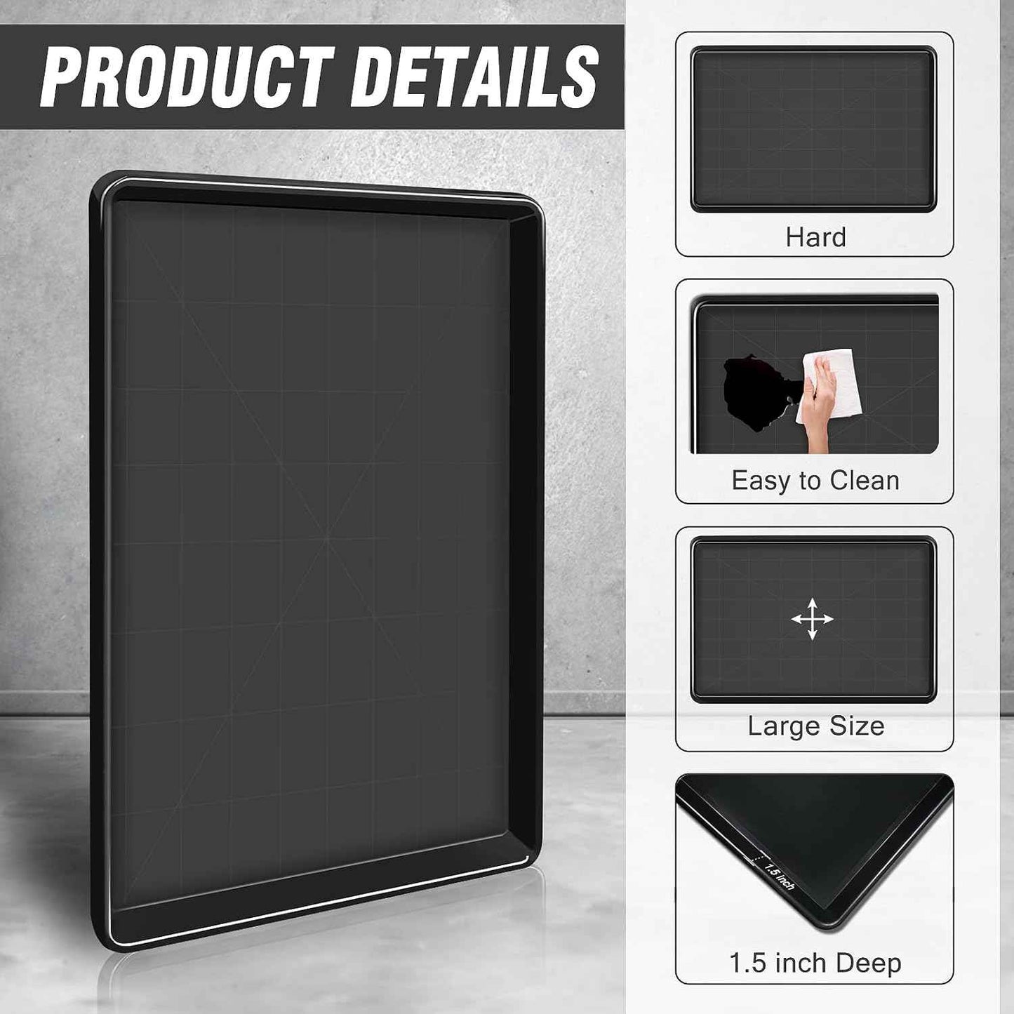 Extra Large Oil Drip Pan Set - 3 Pcs, 35.4 x 24 x 1.5 Inches, Heavy-Duty Auto Oil Catch Tray for Garage