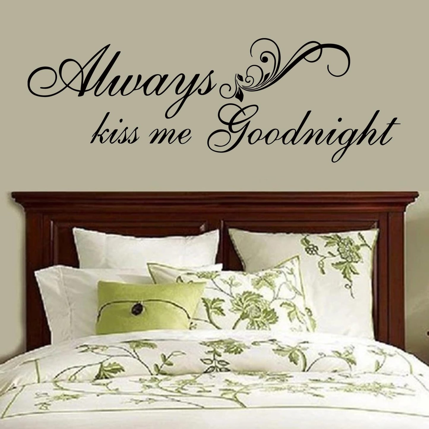 SEATUNE Always Kiss Me Goodnight Wall Decals - Bedroom Wall Stickers - Romantic Marriage Couples Quotes Inspirational Love Family Bathroom Bed Home Vinyl Art Wall Decor 36"X12"