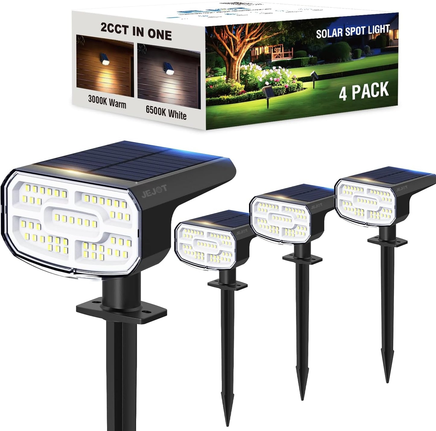 Super Bright Solar Spot Lights - 6 Pack, Waterproof IP65, 2 Color Temperatures, 4 Modes for Outdoor Landscape