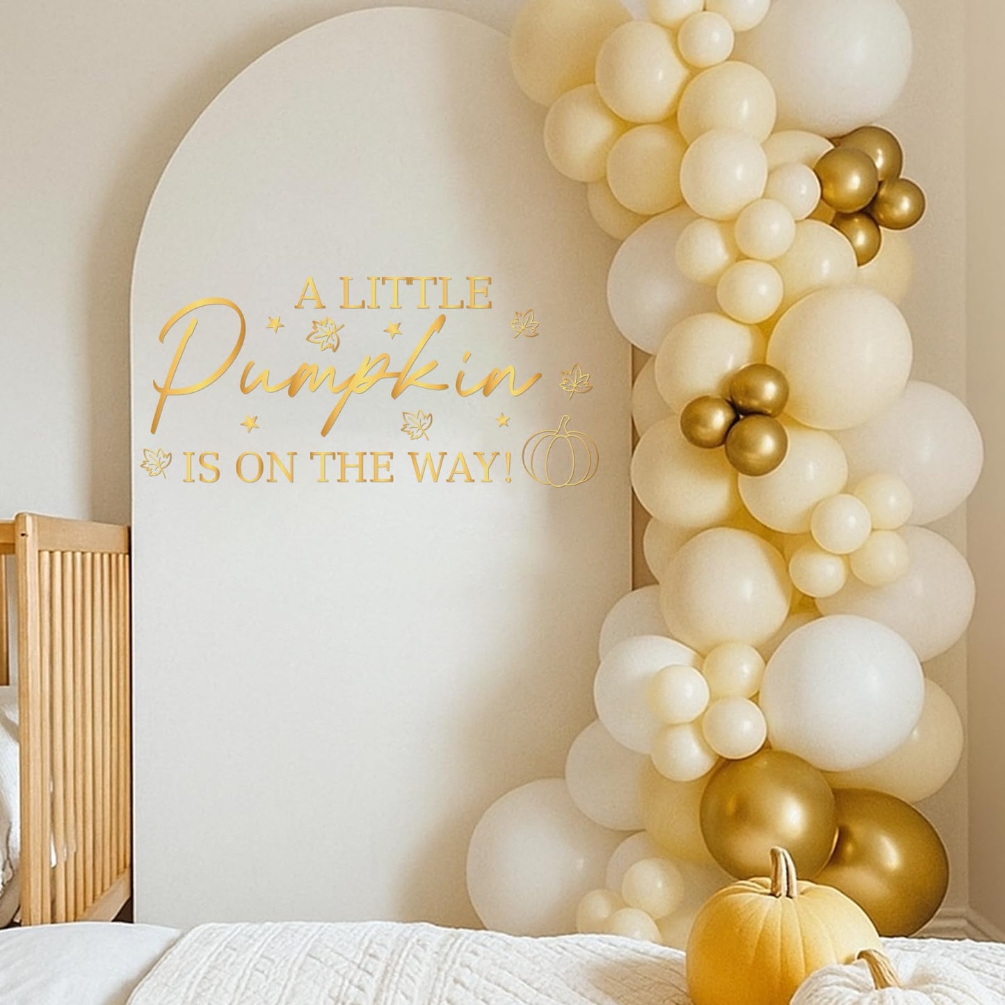 Aposwow Pumpkin Baby Shower Decorations - A Little Pumpkin is on The Way Sign Decal, Wall Stickers for Balloon Arch Backdrop Decor, Fall Gender Reveal Party Decorations