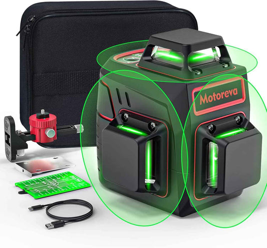 Green Laser Level with Tripod - 100ft Self-Leveling Cross Line, IP54 Waterproof, 4 Brightness Modes & Carrying Bag