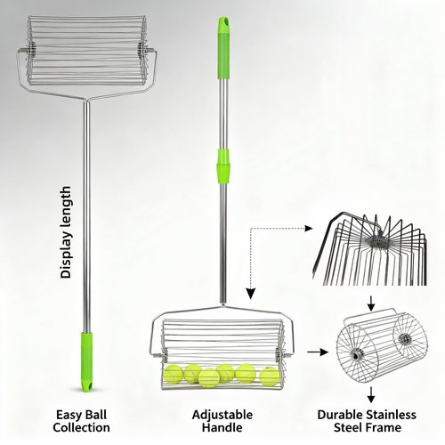 AOXEQUIP Tennis Ball Picker, Retractable Metal Tennis Ball Retriever, Roller Ball Picker, Suitable for Tennis, Pickleball, Golf