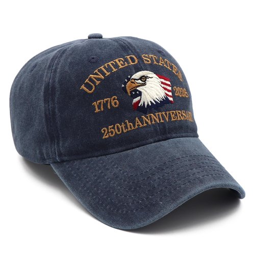 250 Anniversary USA Hat 250 Year American Anniversary Hat Embroidery Eagle Patriotic Adjustable Baseball Cap for Men Women Navy Blue