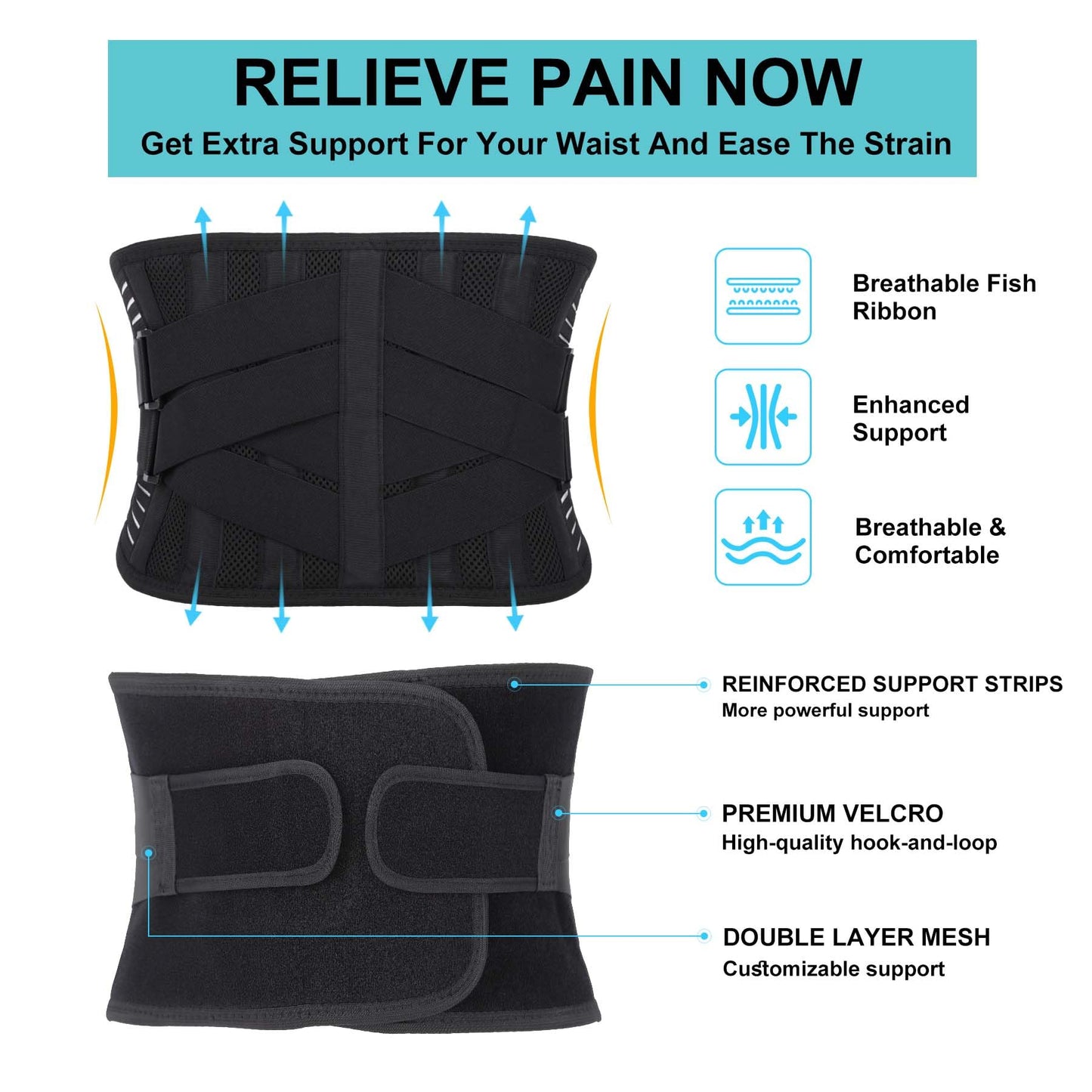 Back Brace for Lower Back Pain Relief, Anti-skid Lumbar Support Belt With Mesh for Women Men, Adjustable Lumbar Support Brace for Sciatica, Scoliosis, Body Shape Waist Trainer for Heavy Lifting, Gym, Workouts (L)