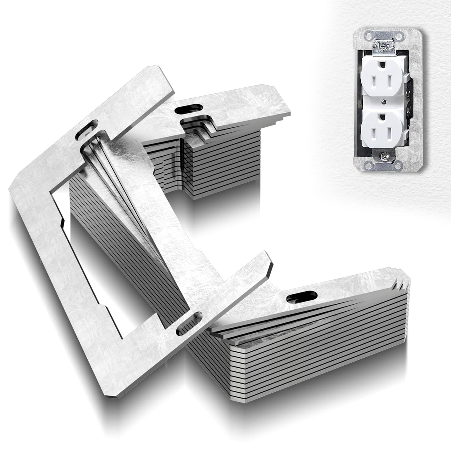 Wall Plate Spacers 15 Pcs, Flush Fit Device Level Plate for Wall Outlets Repair and Loose Fix, Wall Plate Leveler Spacer Shims to Support Switches, Receptacles from Being Pushed Back, Metal