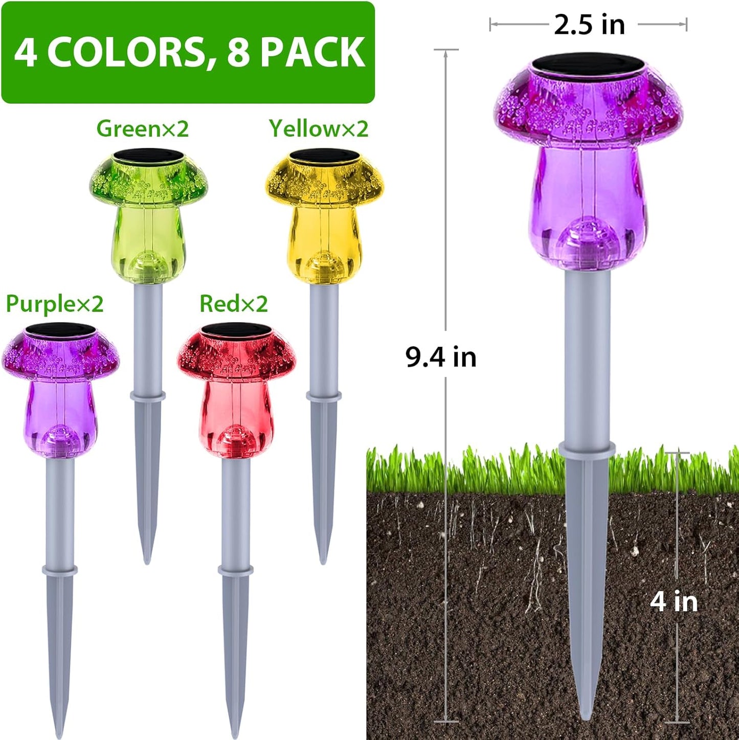 16 Pack Solar Powered Mushroom Lights - Waterproof LED Garden Pathway Lighting for Yard & Landscape Decor (Purple)