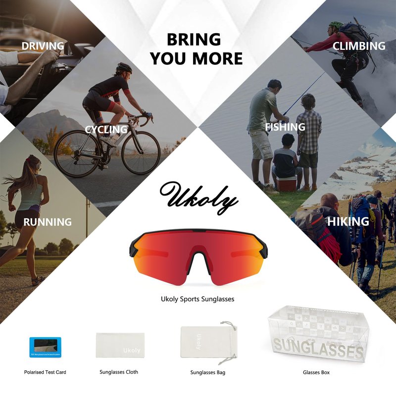 Ukoly Cycling Sunglasses for Youth Men Women, TR90 Polarized Sports Sunglasses,Outdoor Sport Baseball Glasses UV400 Cycling Eyewear (Red)