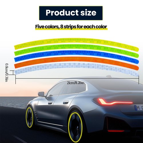 40 Pcs Reflective Wheel Rims Strip Sticker, Car Wheel Decorative Stripe Stickers, Night Safety Warning Stickers, Reflective Decoration Strips for Car Motorcycle Bicycles